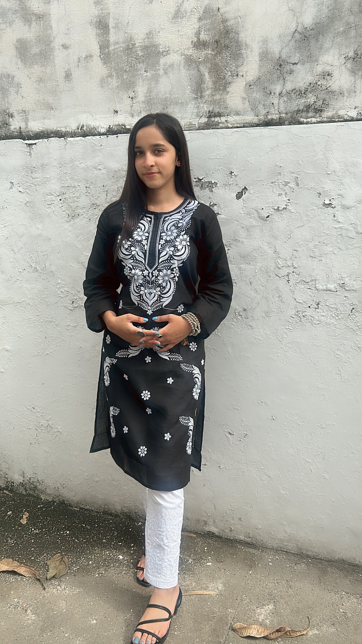 Black Chikankari Straight Kurti