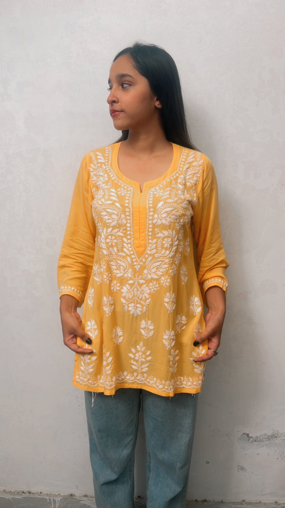 Noor Hand Embroidered Luckhnavi Short Kurti