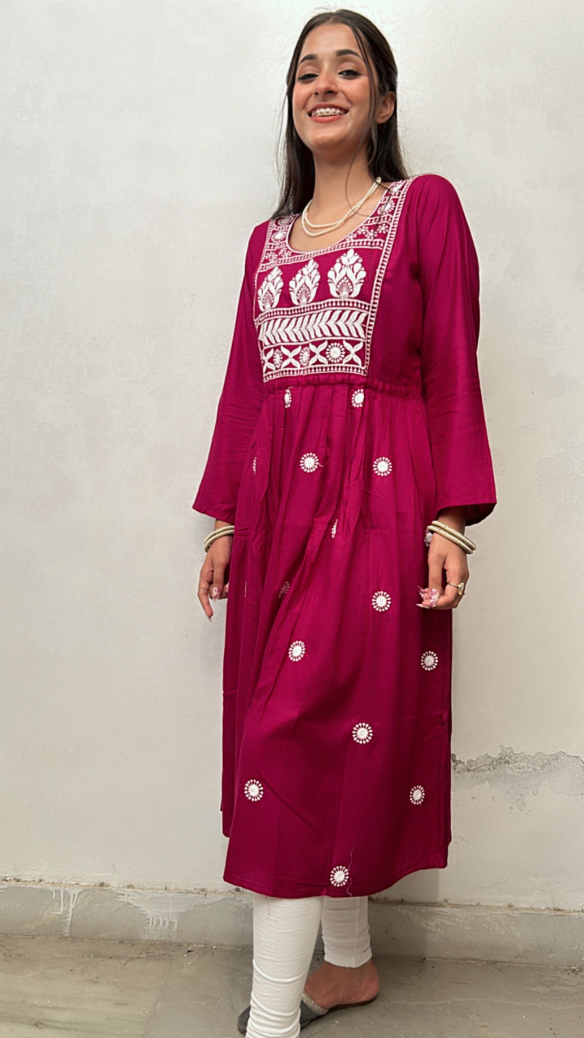 Maroon Hoor Chikankari Anarkali