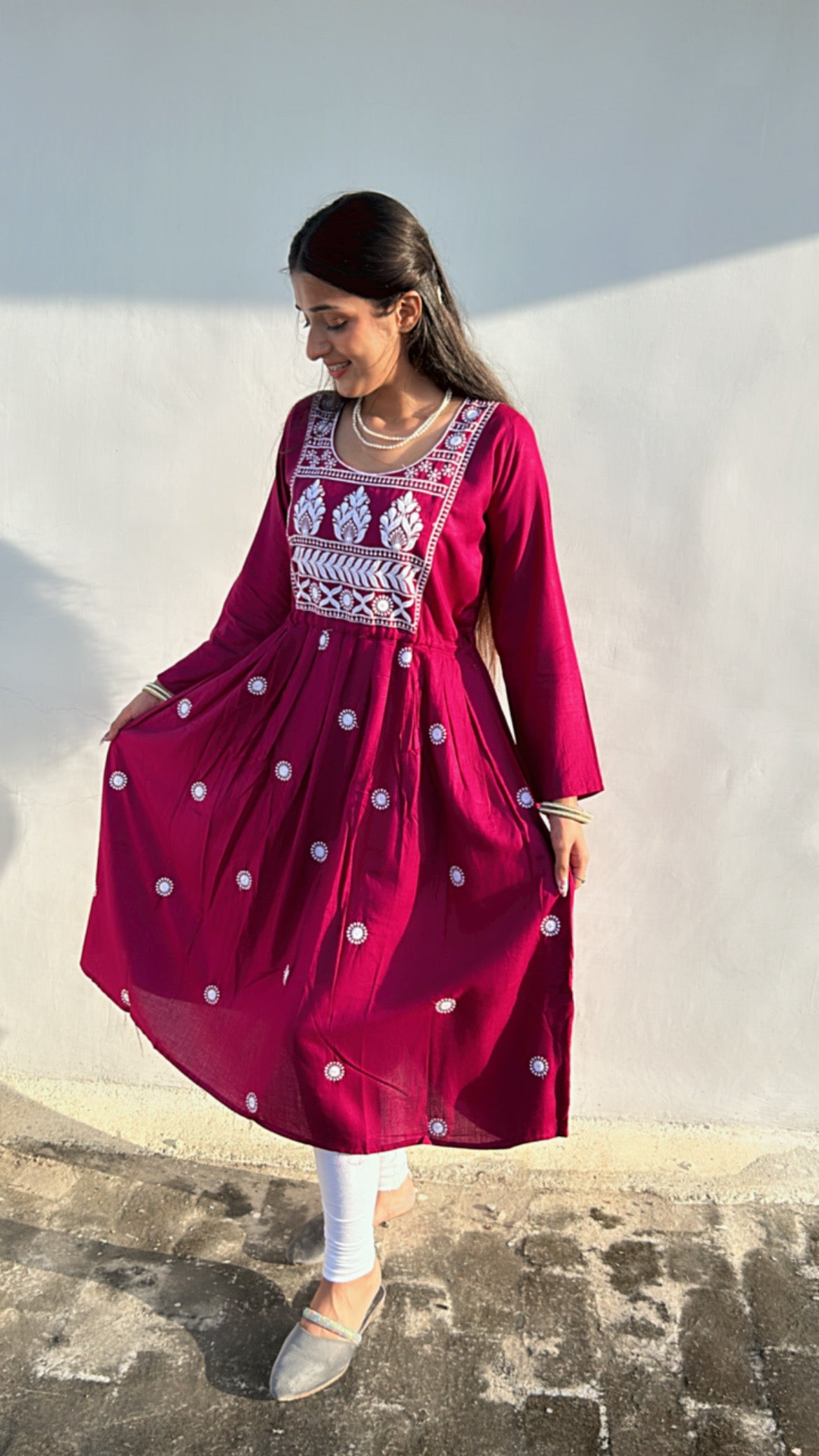 Green & Maroon Hoor Chikankari Anarkali Combo