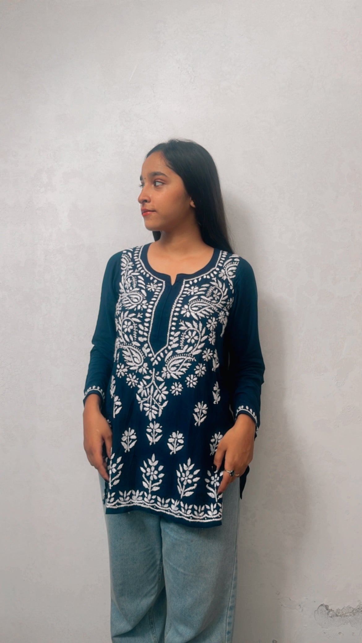 Noor Hand Embroidered Luckhnavi Short Kurti