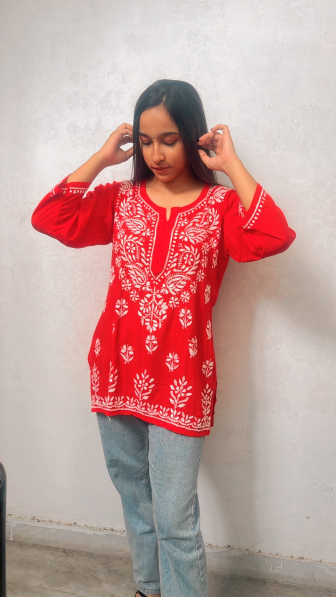 Noor Hand Embroidered Luckhnavi Short Kurti