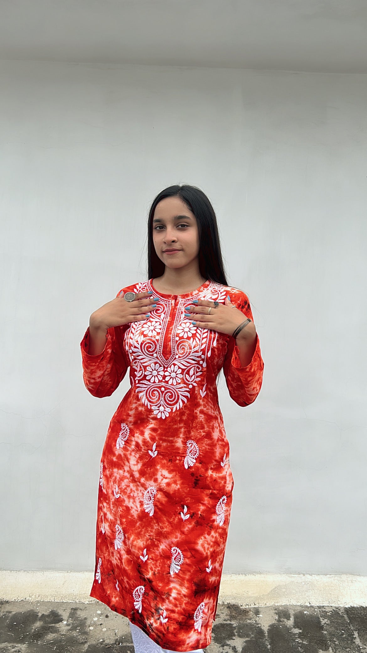 Appricot Gradient Chikankari Kurta