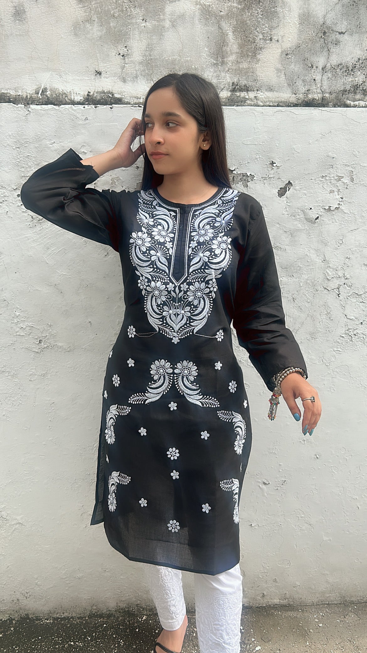 Black Chikankari Straight Kurti