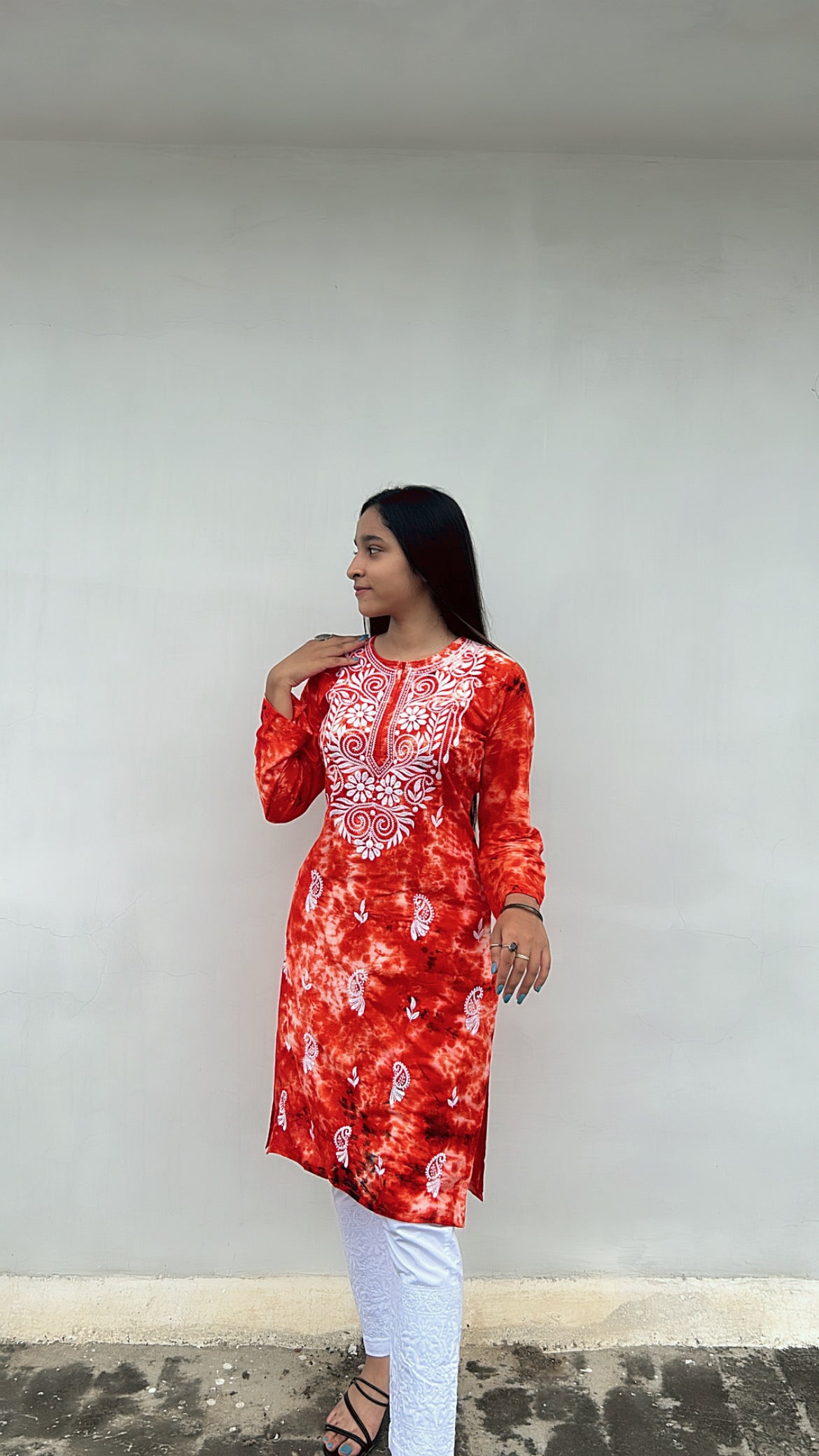 Appricot Gradient Chikankari Kurta