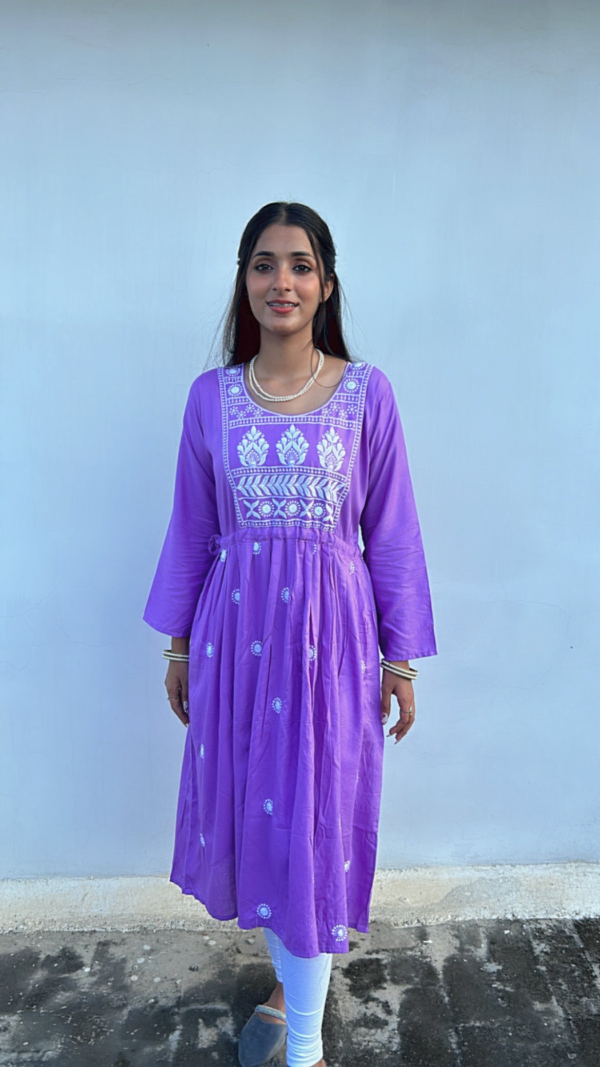 Purple & Maroon Hoor Chikankari Anarkali Combo