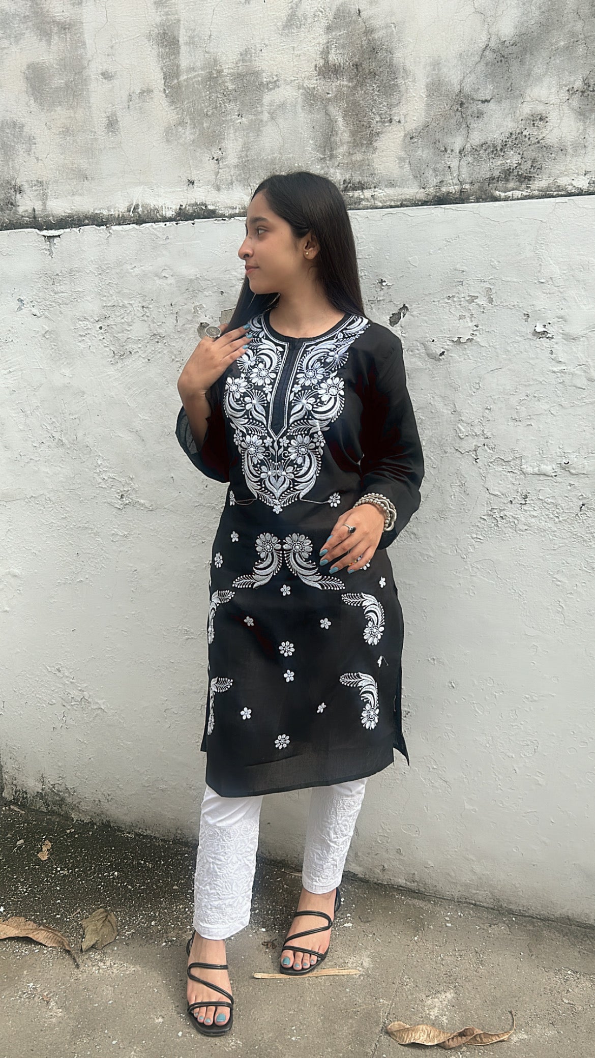 Black Chikankari Straight Kurti