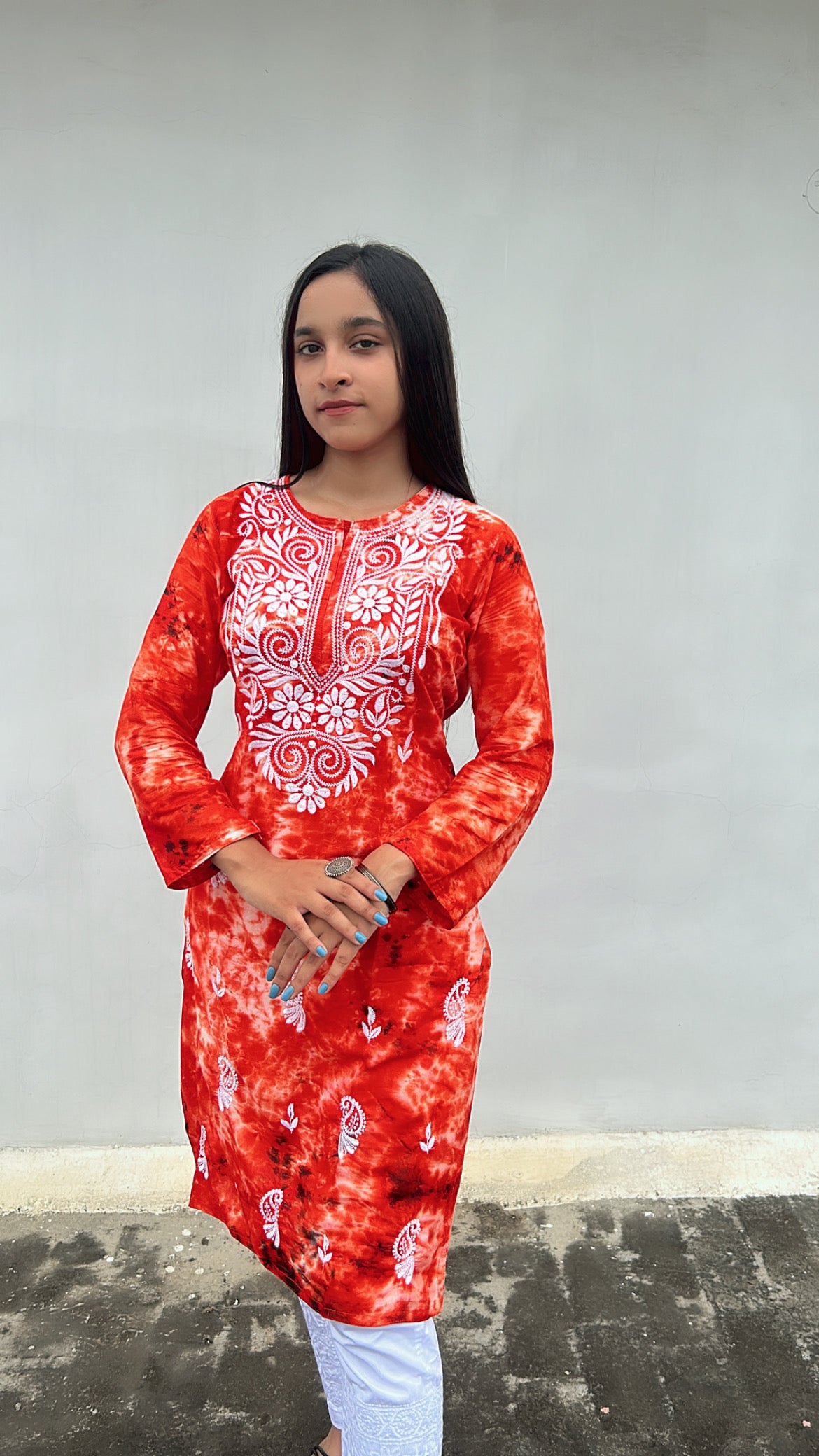 Appricot Gradient Chikankari Kurta