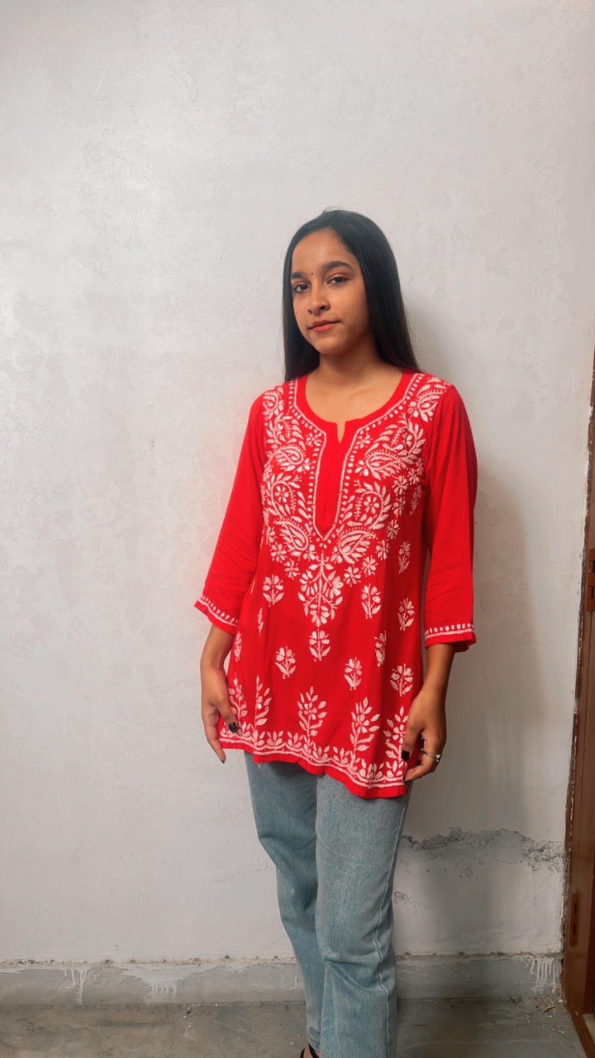 Noor Hand Embroidered Luckhnavi Short Kurti