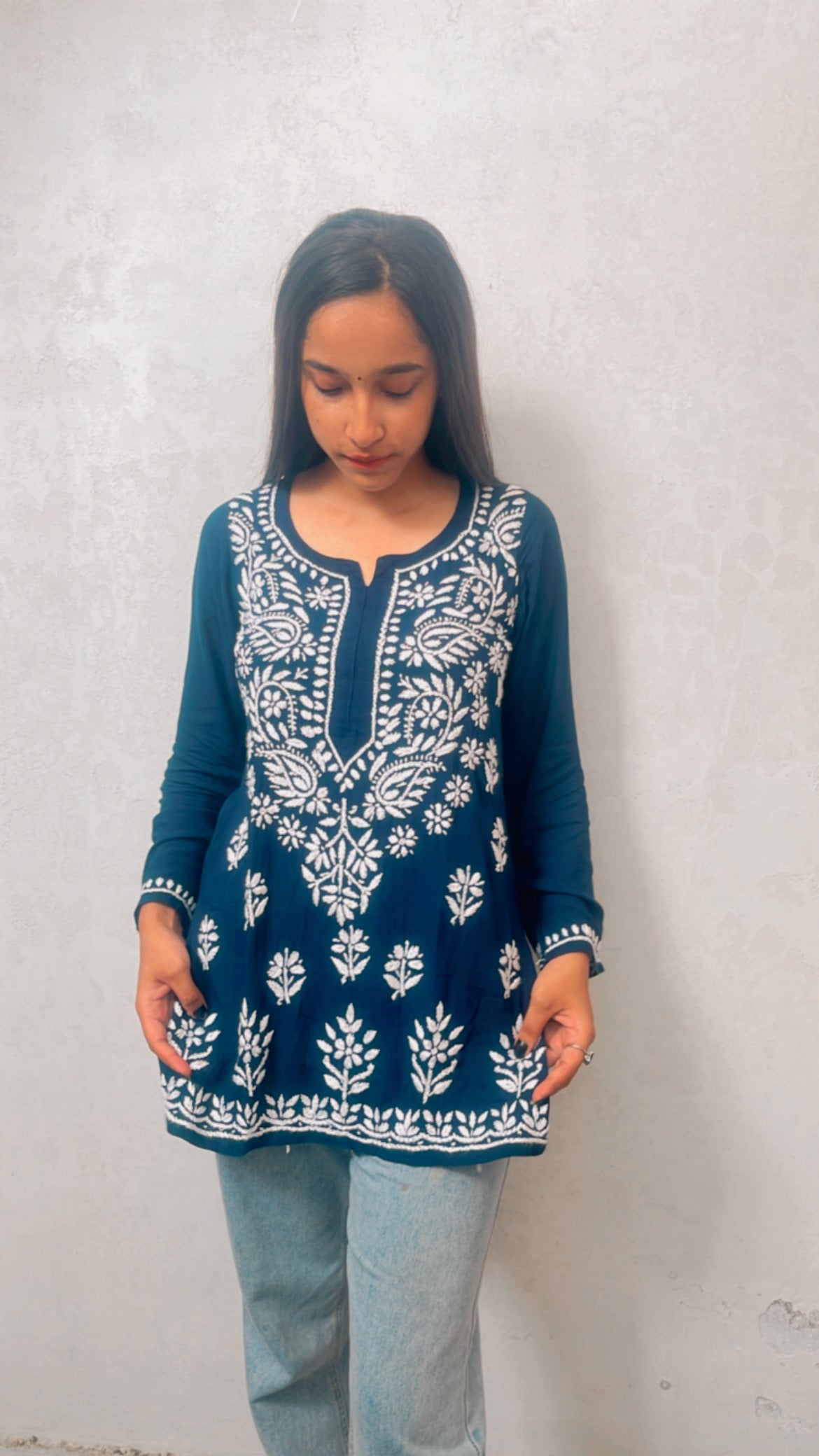 Noor Hand Embroidered Luckhnavi Short Kurti