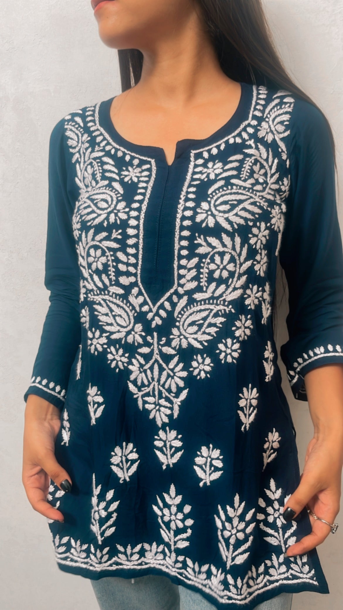 Noor Hand Embroidered Luckhnavi Short Kurti