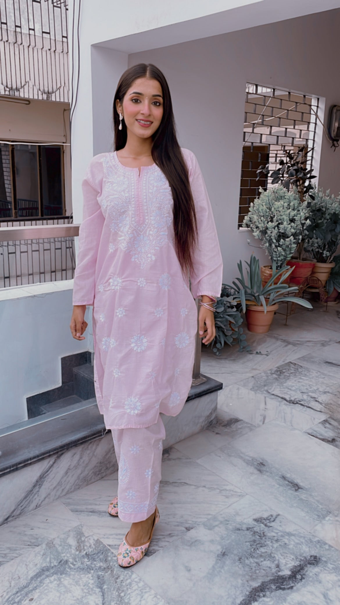 Soft Pink Chikankari Coord Set