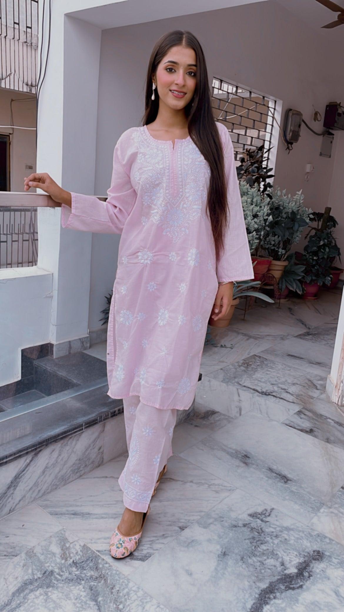 Soft Pink Chikankari Coord Set