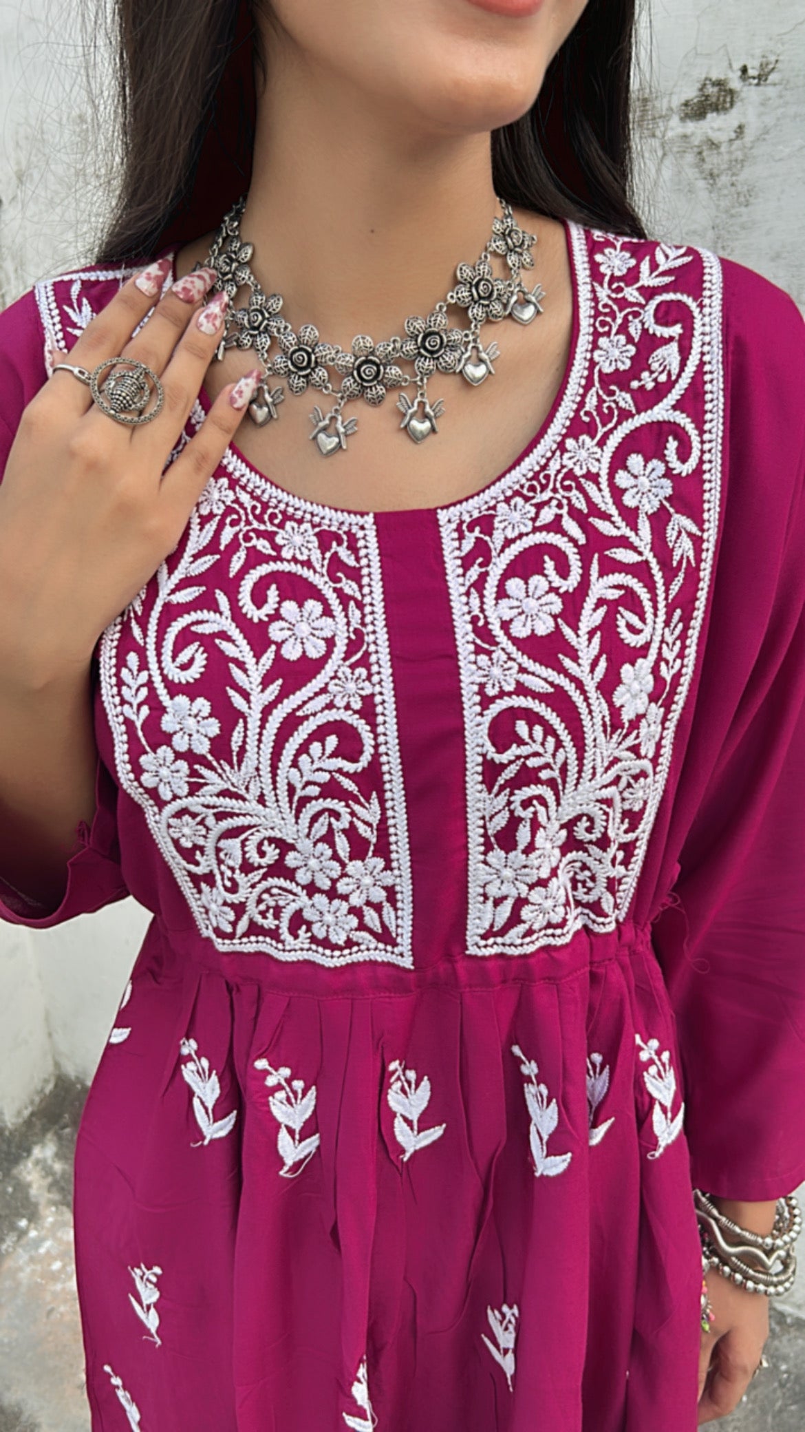 NOOR LUCKHNAVI CHIKANKARI SHORT GOWN