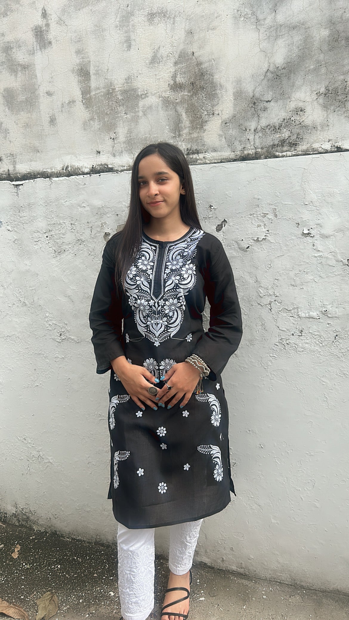 Black Chikankari Straight Kurti