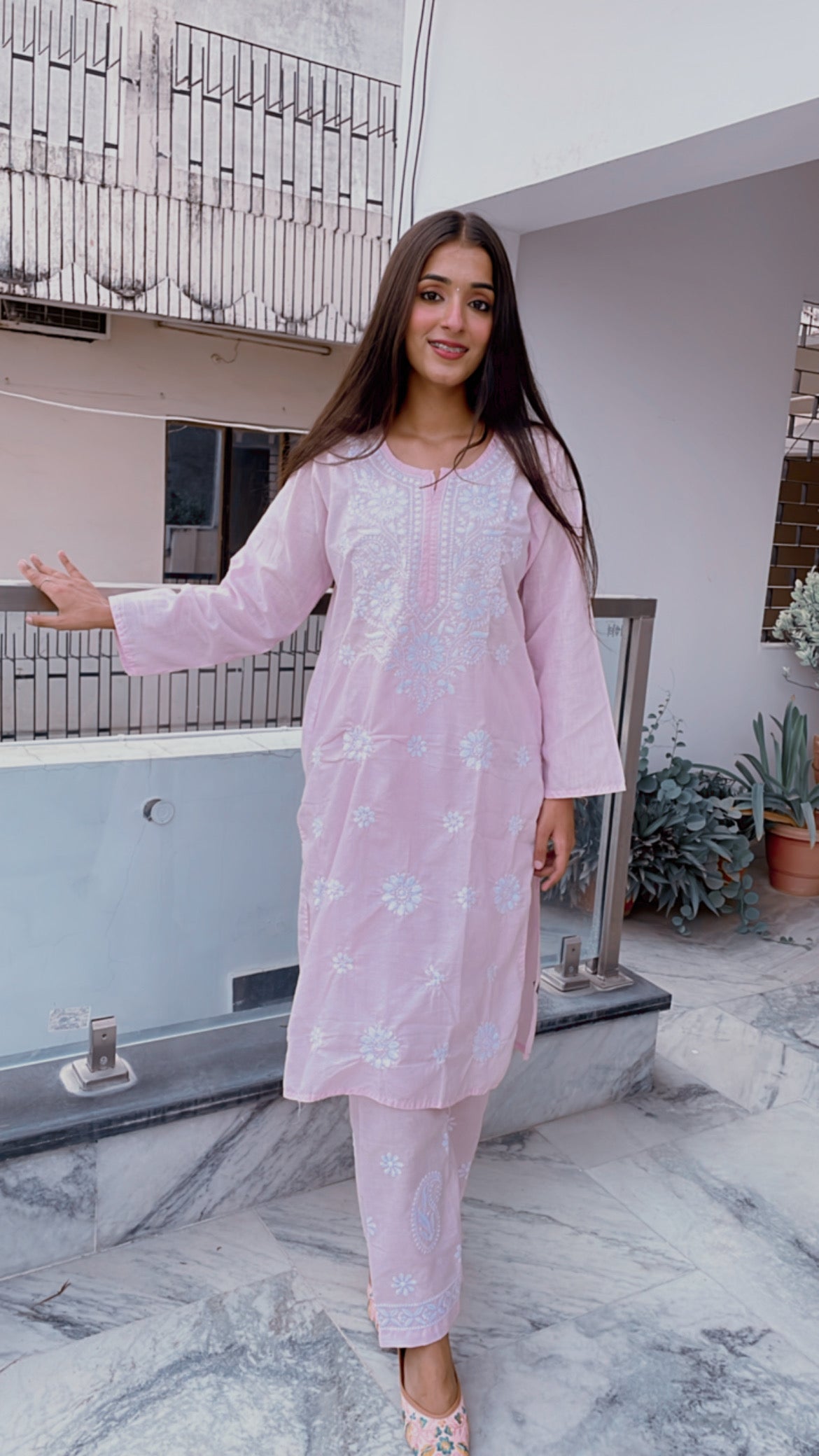 Soft Pink Chikankari Coord Set