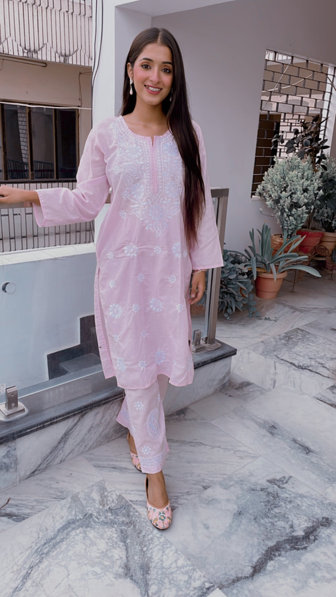 Soft Pink Chikankari Coord Set