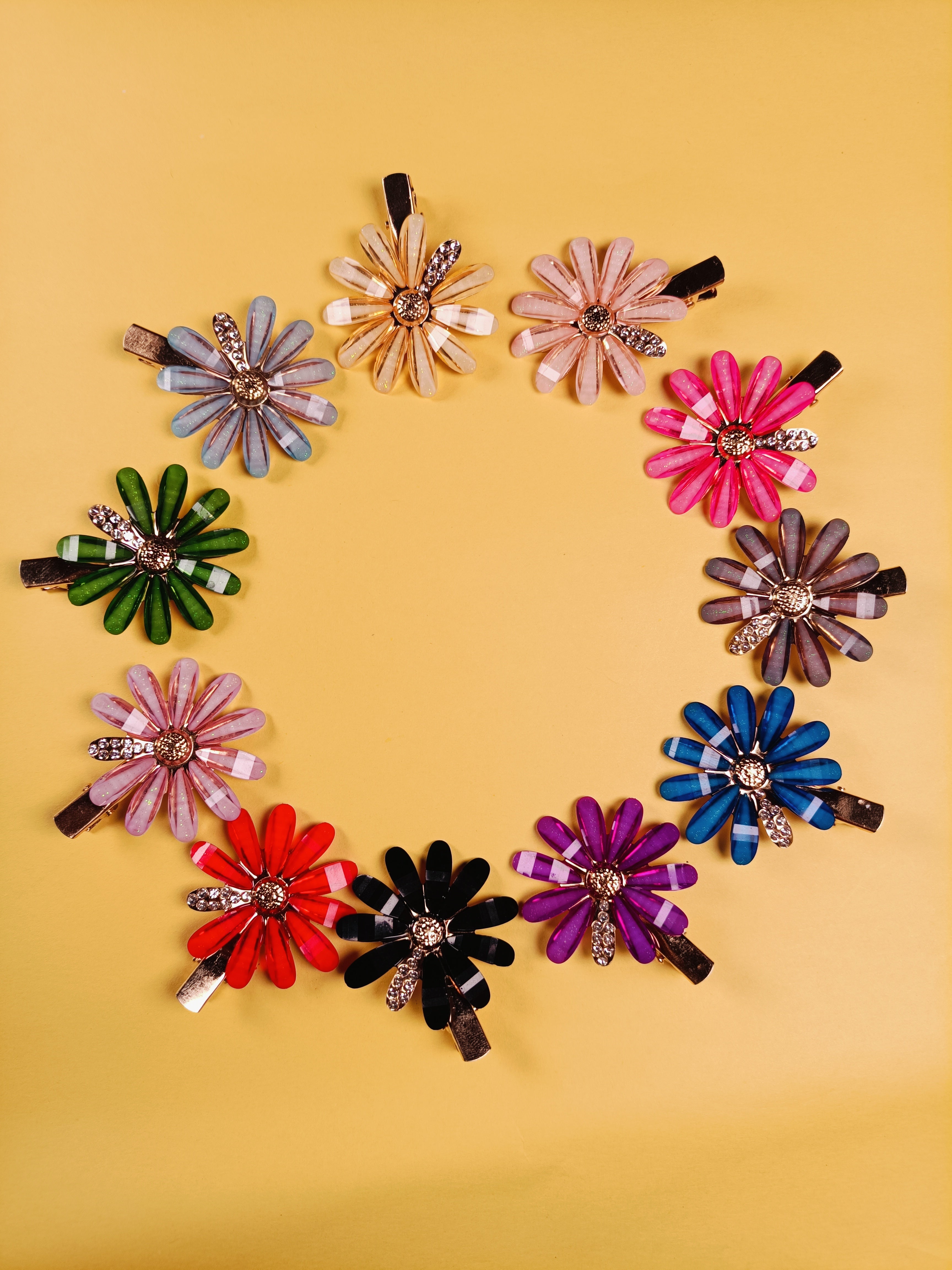 Multi Color Flower Clips - Set Of 12