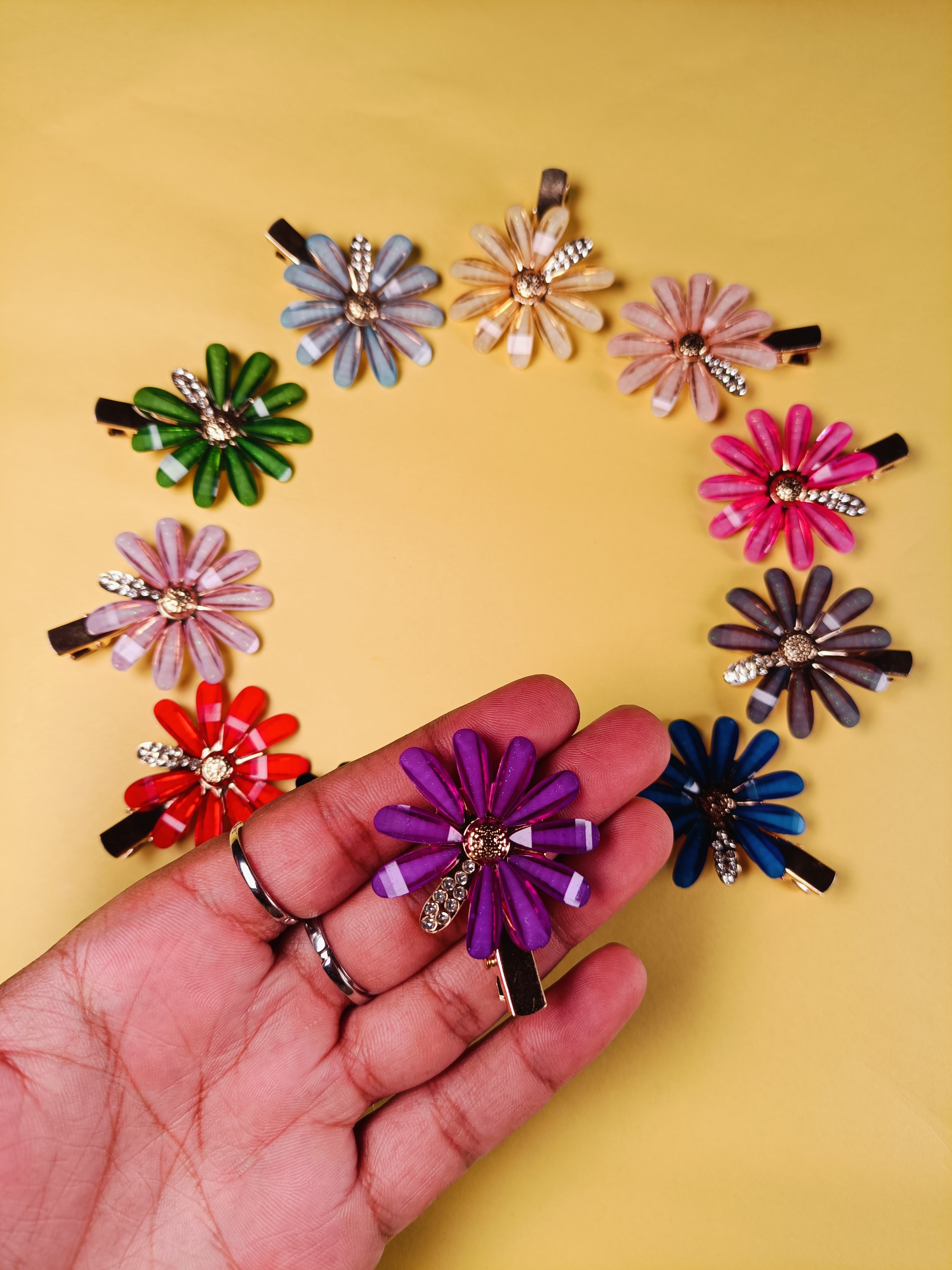 Multi Color Flower Clips - Set Of 12