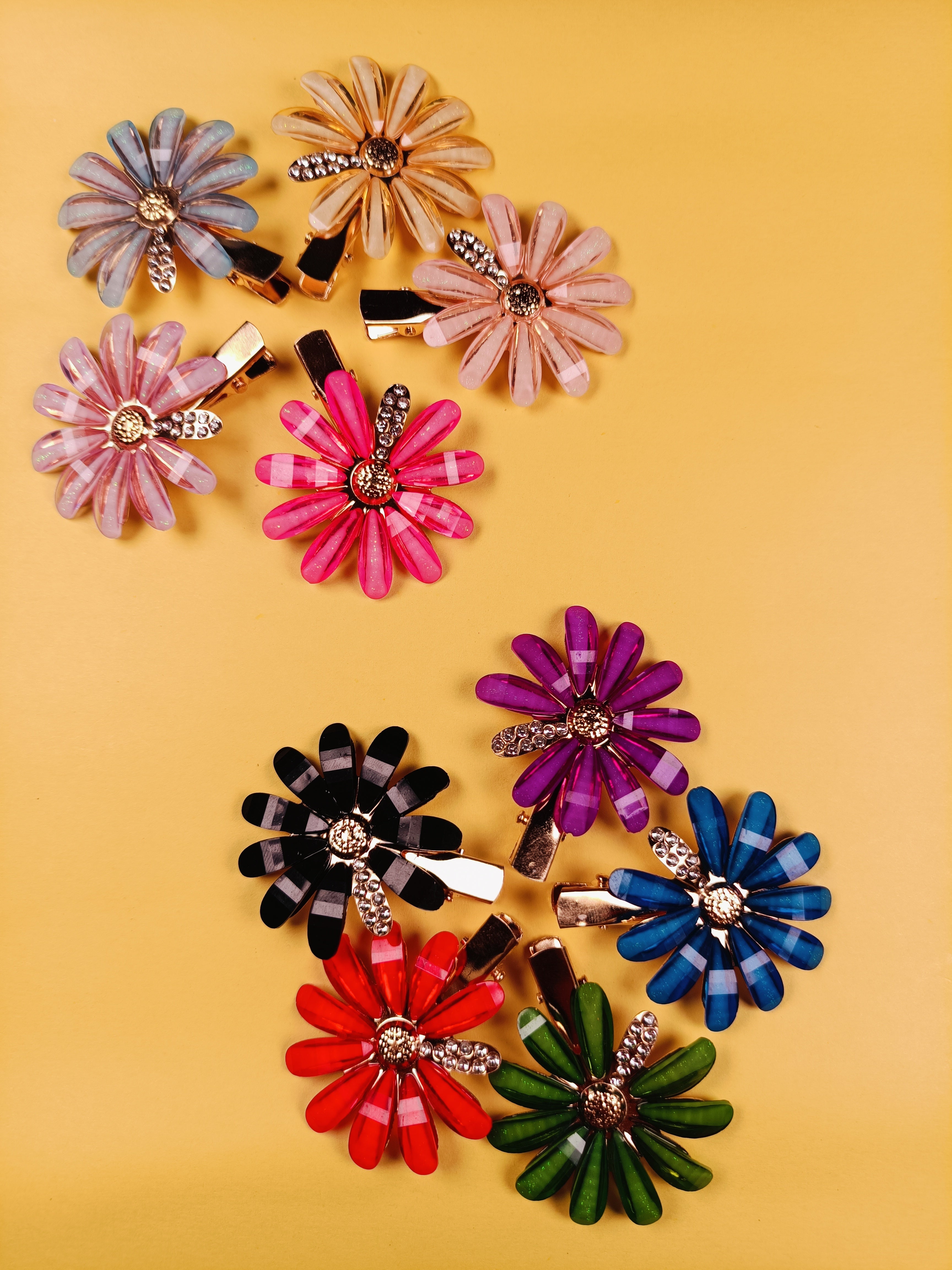 Multi Color Flower Clips - Set Of 12