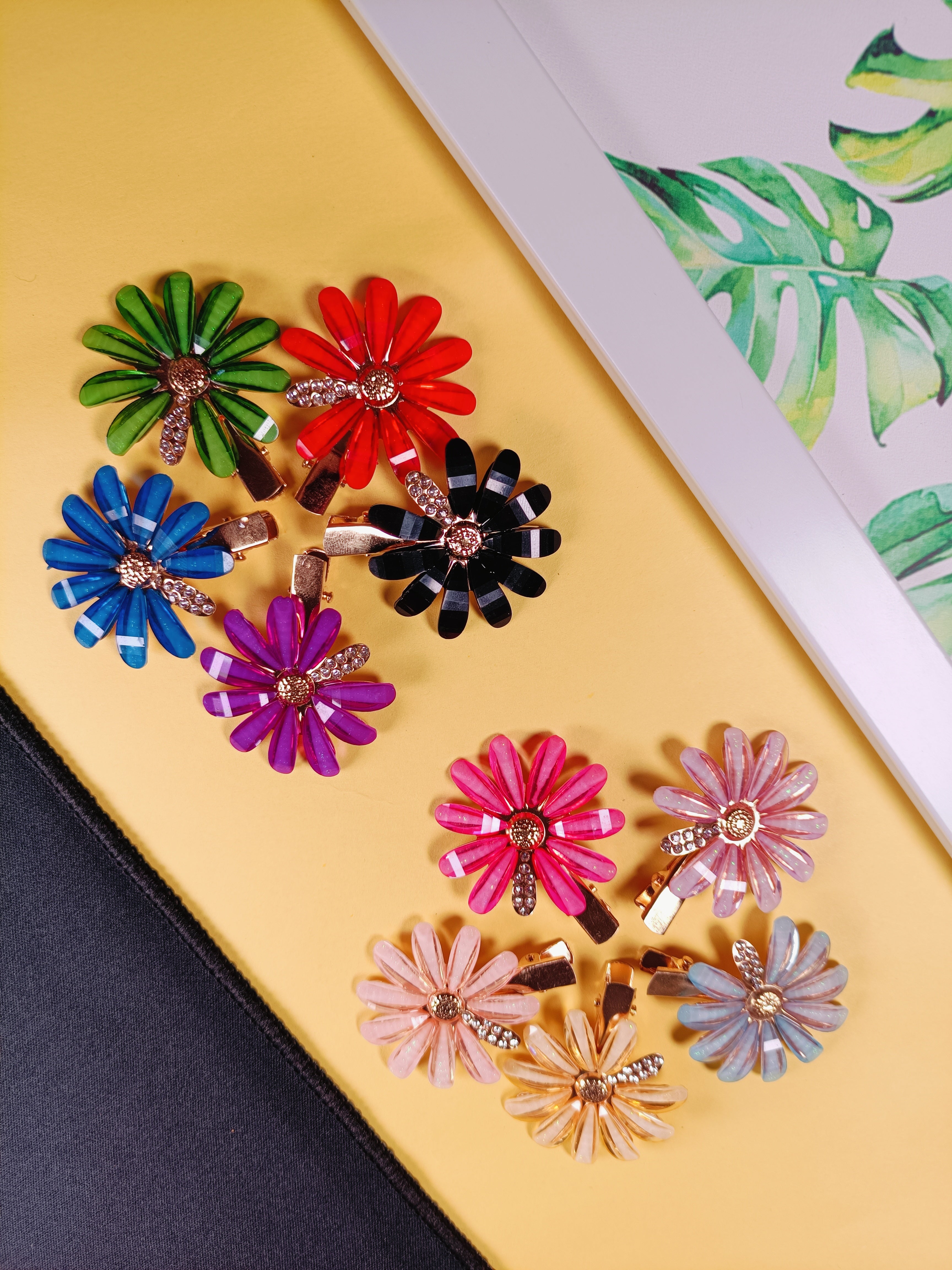 Multi Color Flower Clips - Set Of 12