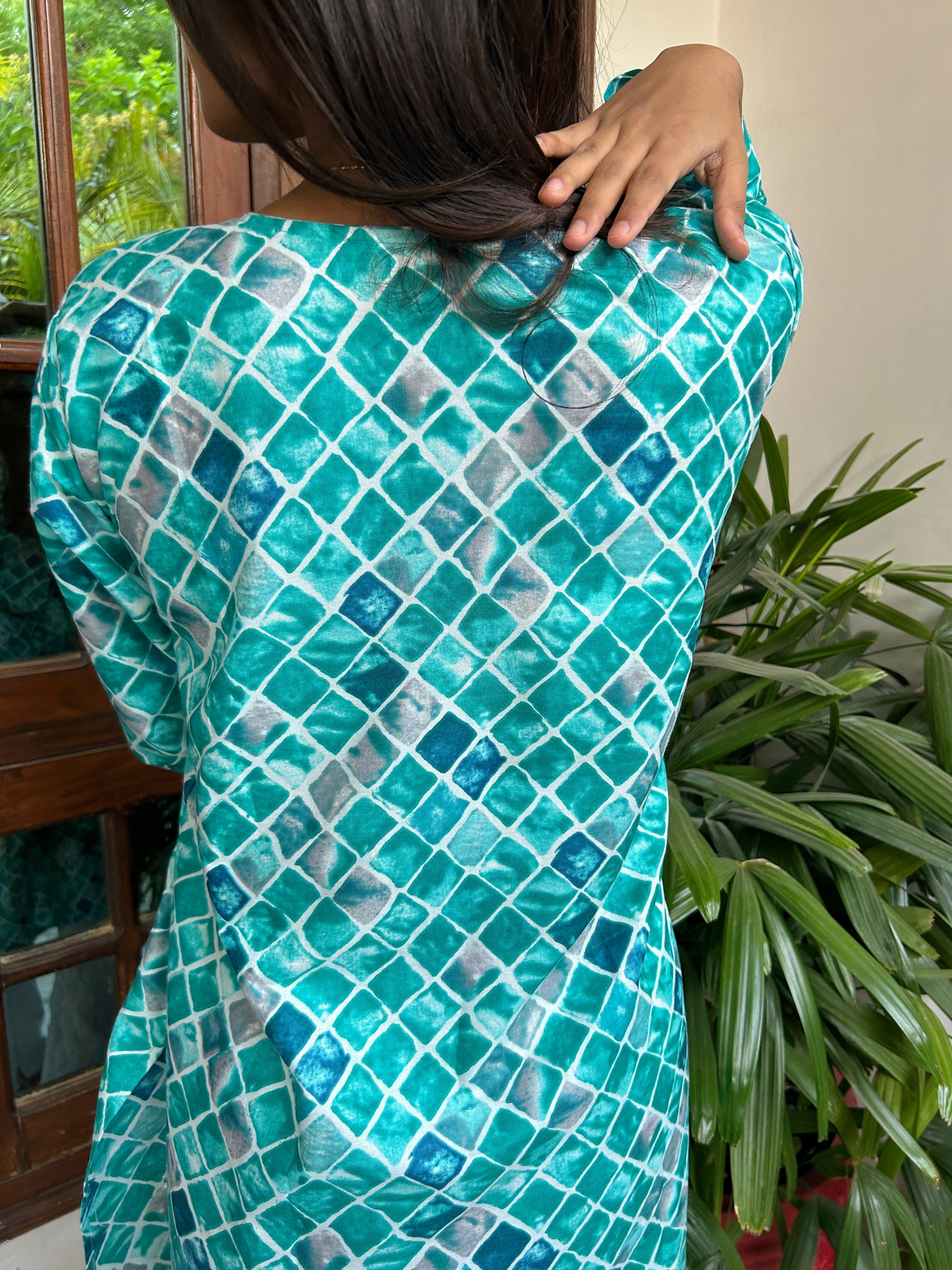 Sea Green Printed Chikankari Kurti