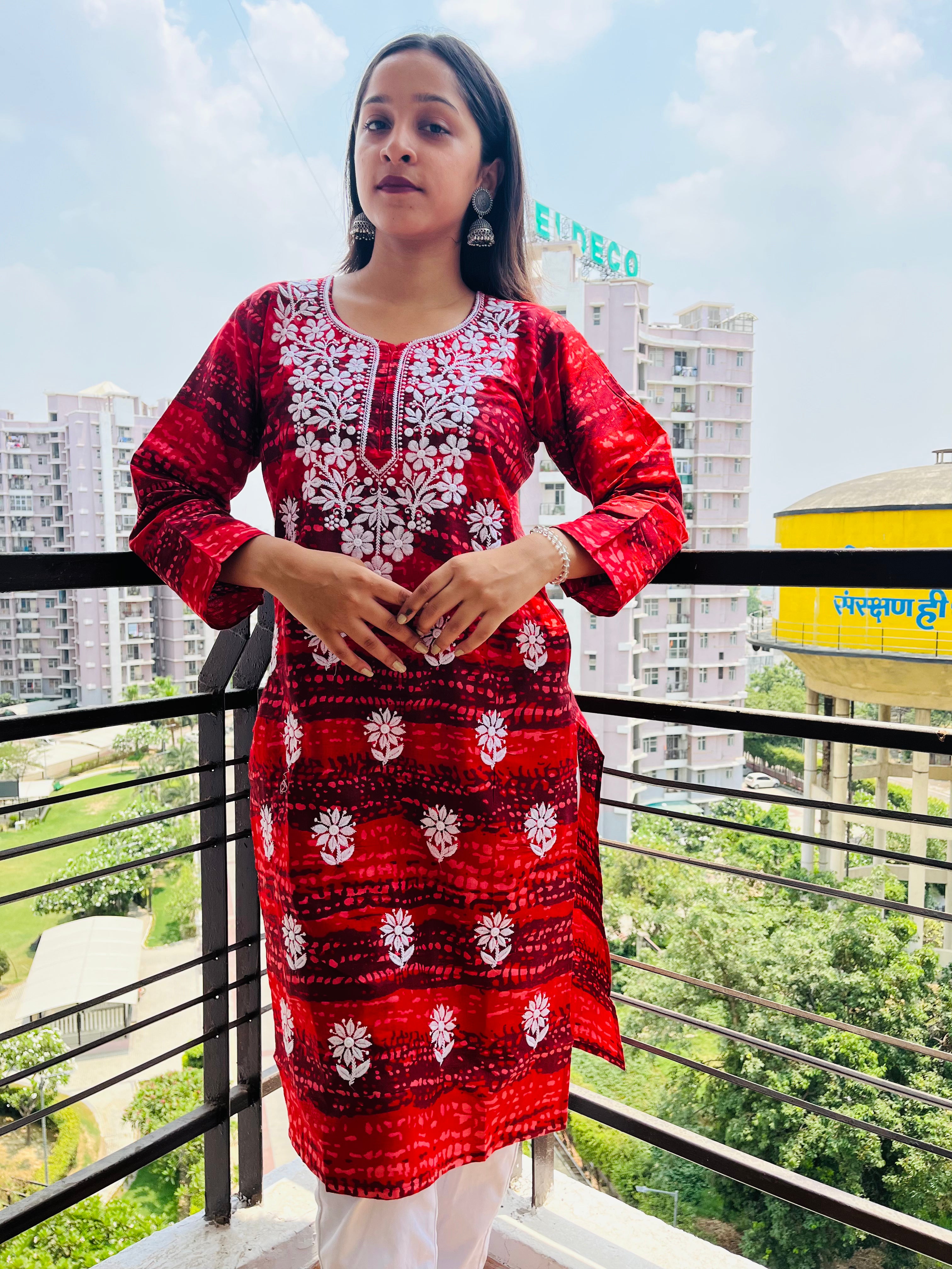 Cardinal Printed Chikankari Kurti