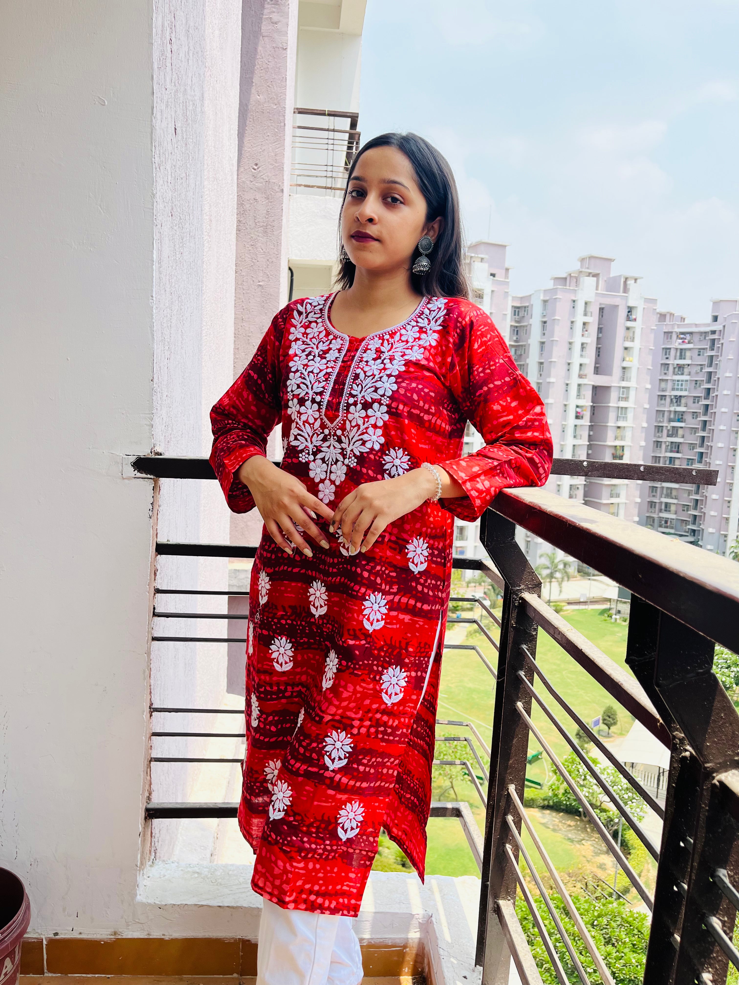 Cardinal Printed Chikankari Kurti