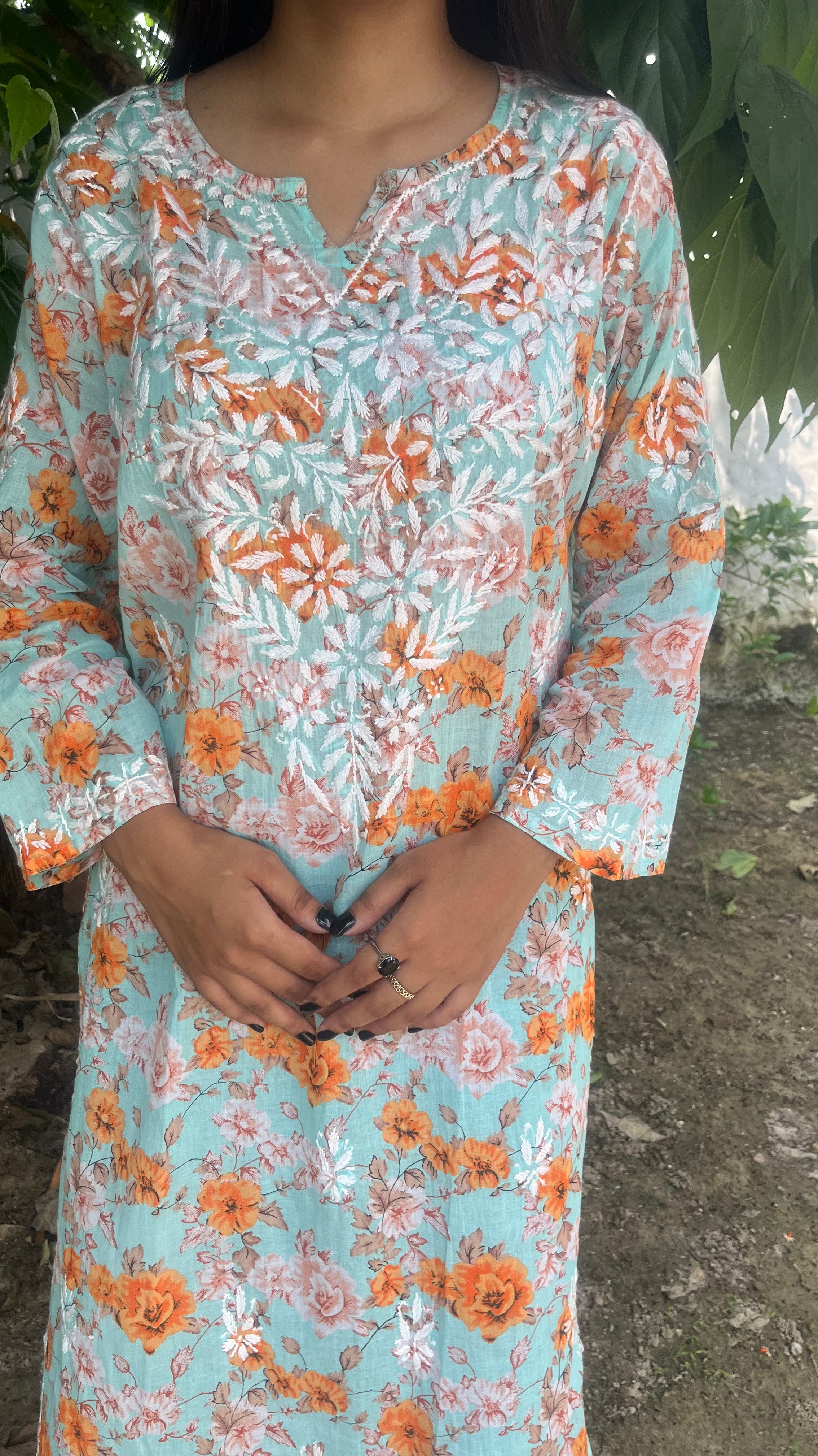 Green MulMul Kurta with Heavy Chikankari