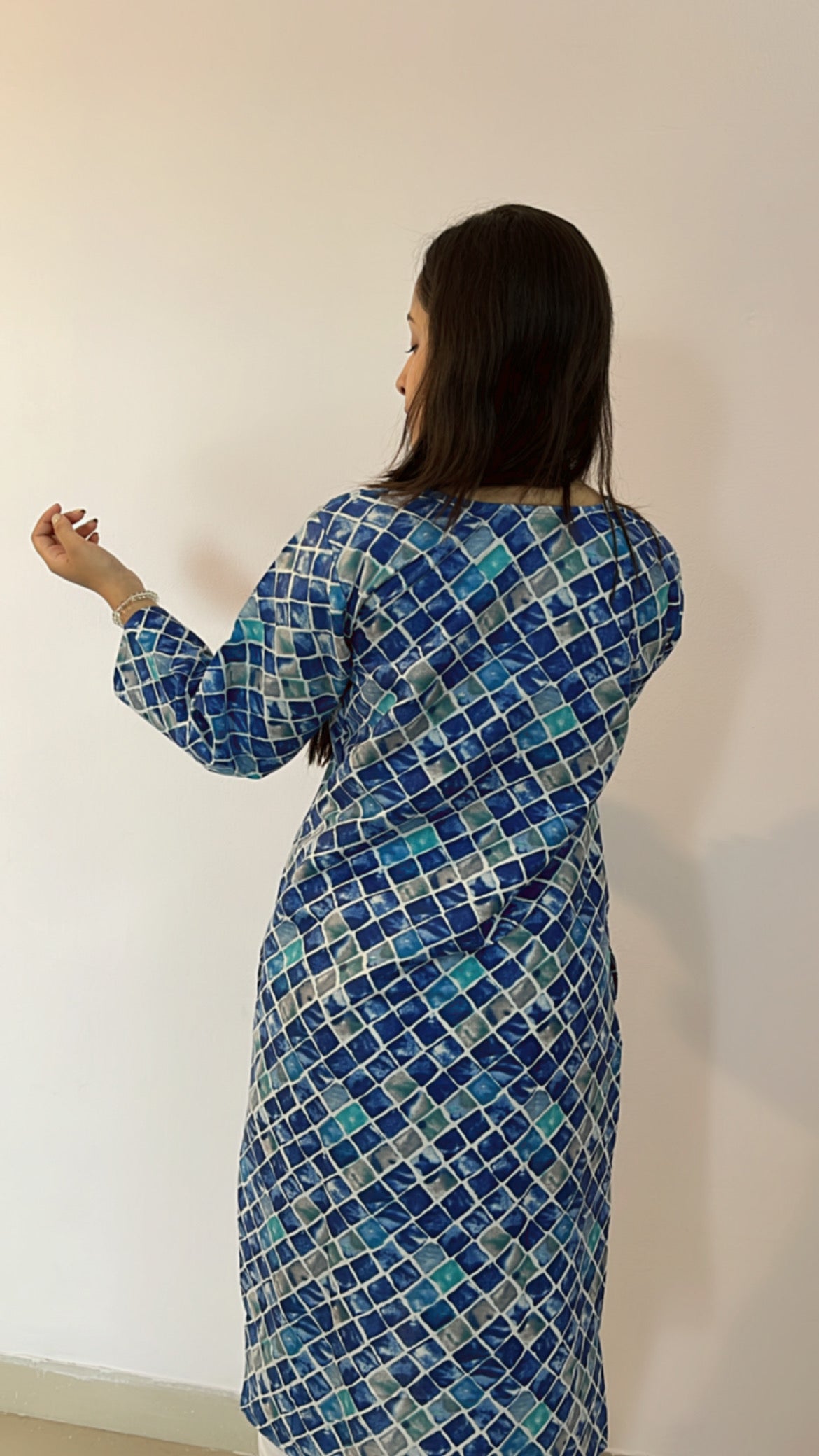 Azure Blue Printed Chikankari Kurti