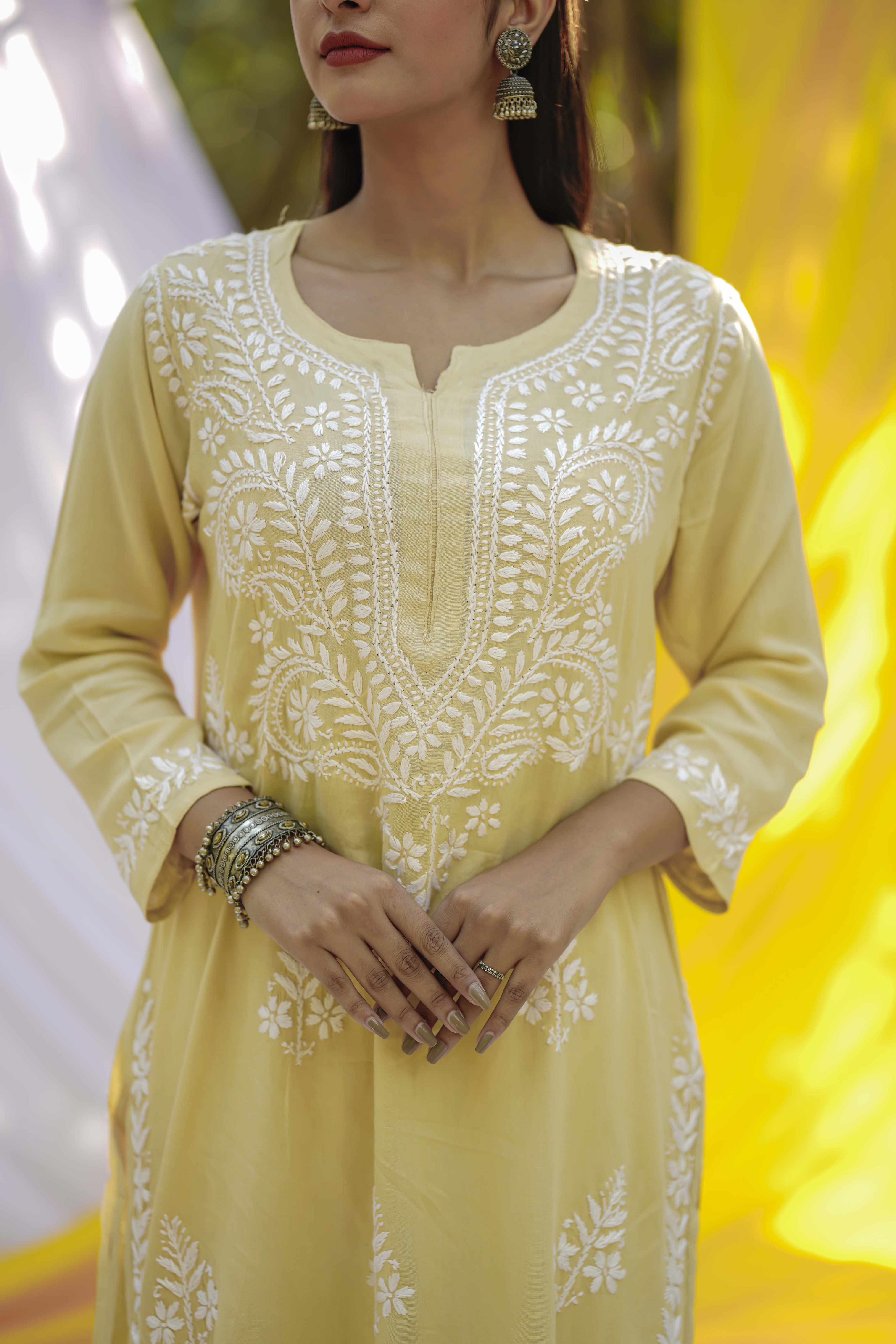 Cosmic Yellow Hand Embroidered Kurta