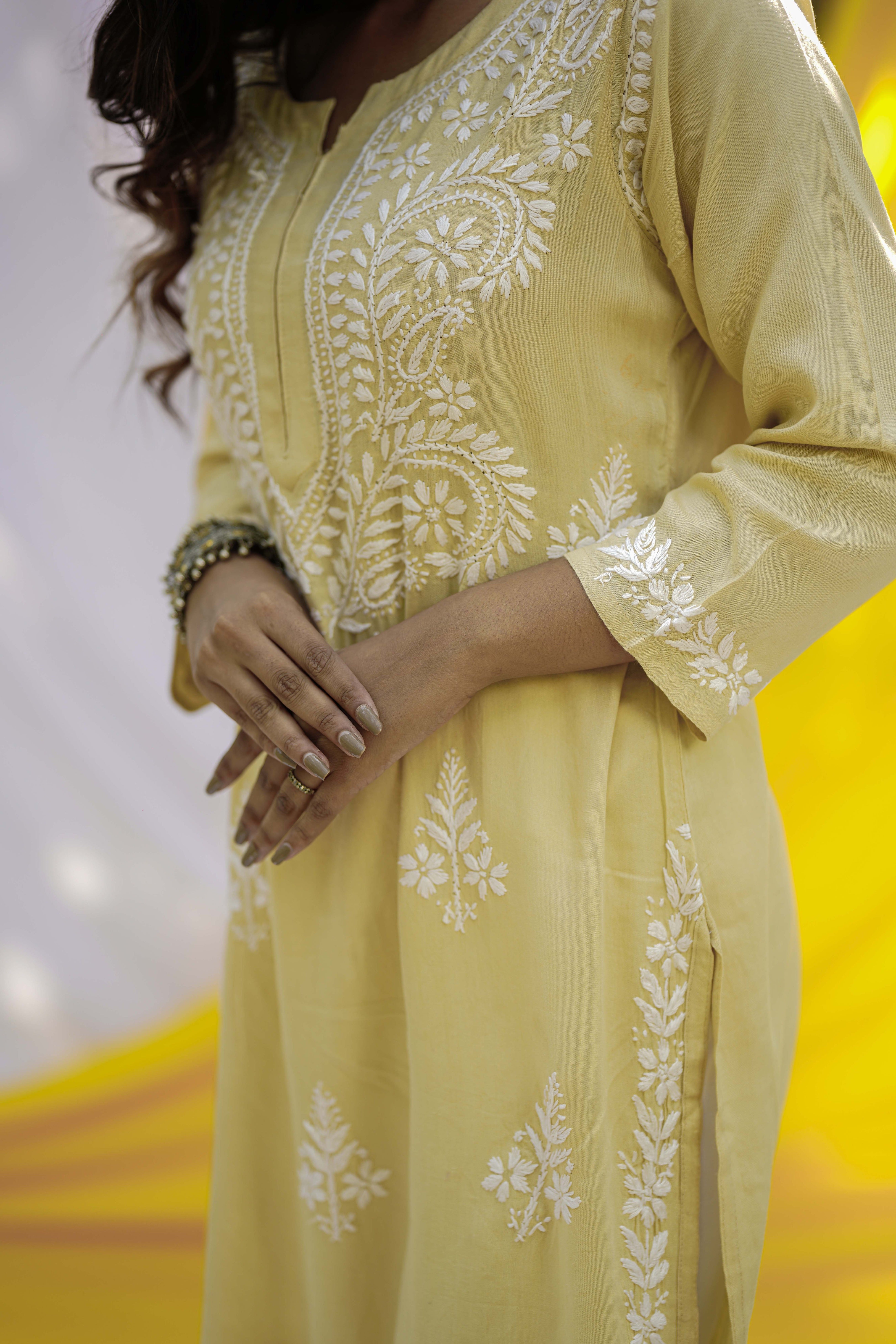 Modal Embroidered Chikankari Kurta