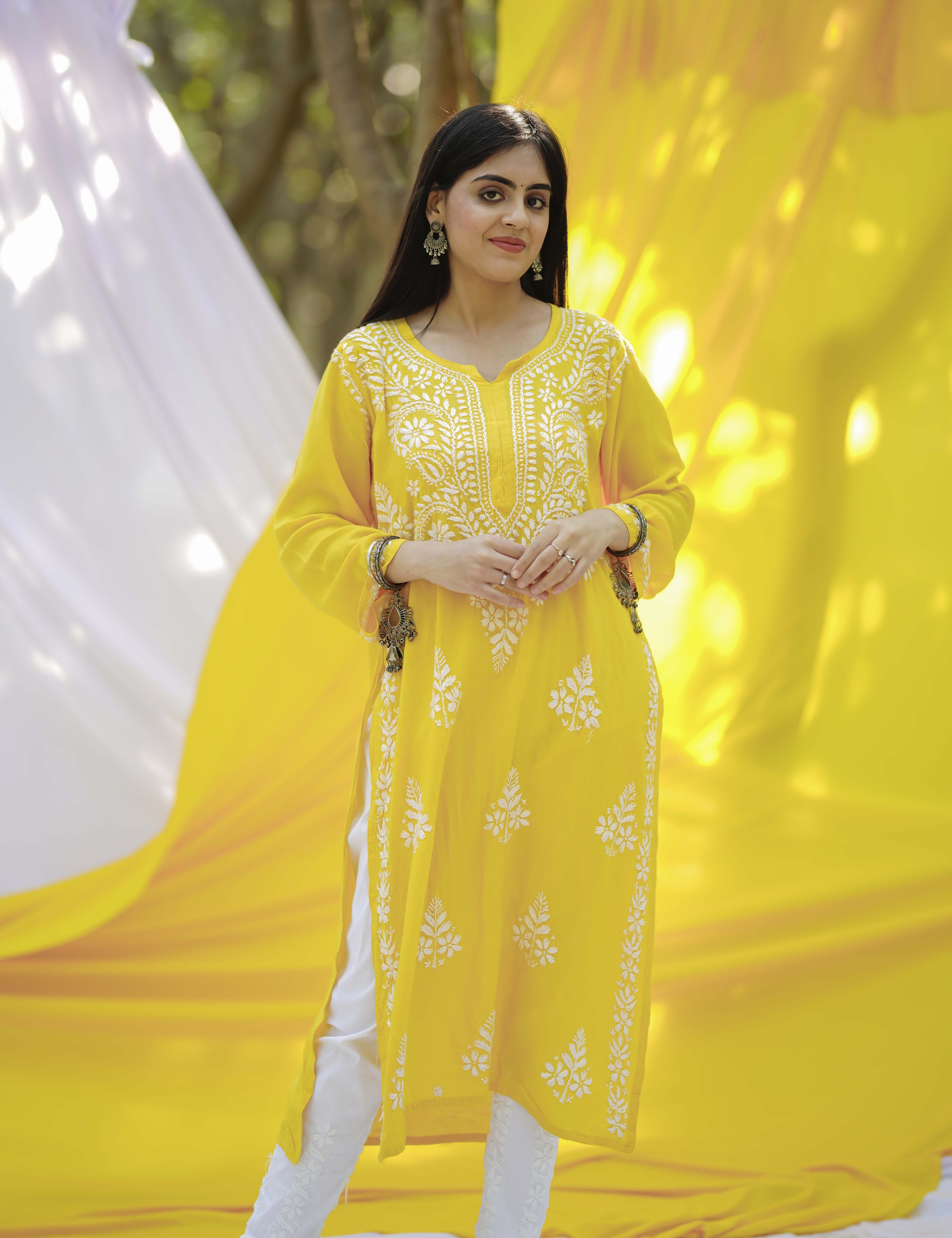 Modal Embroidered Chikankari Kurta