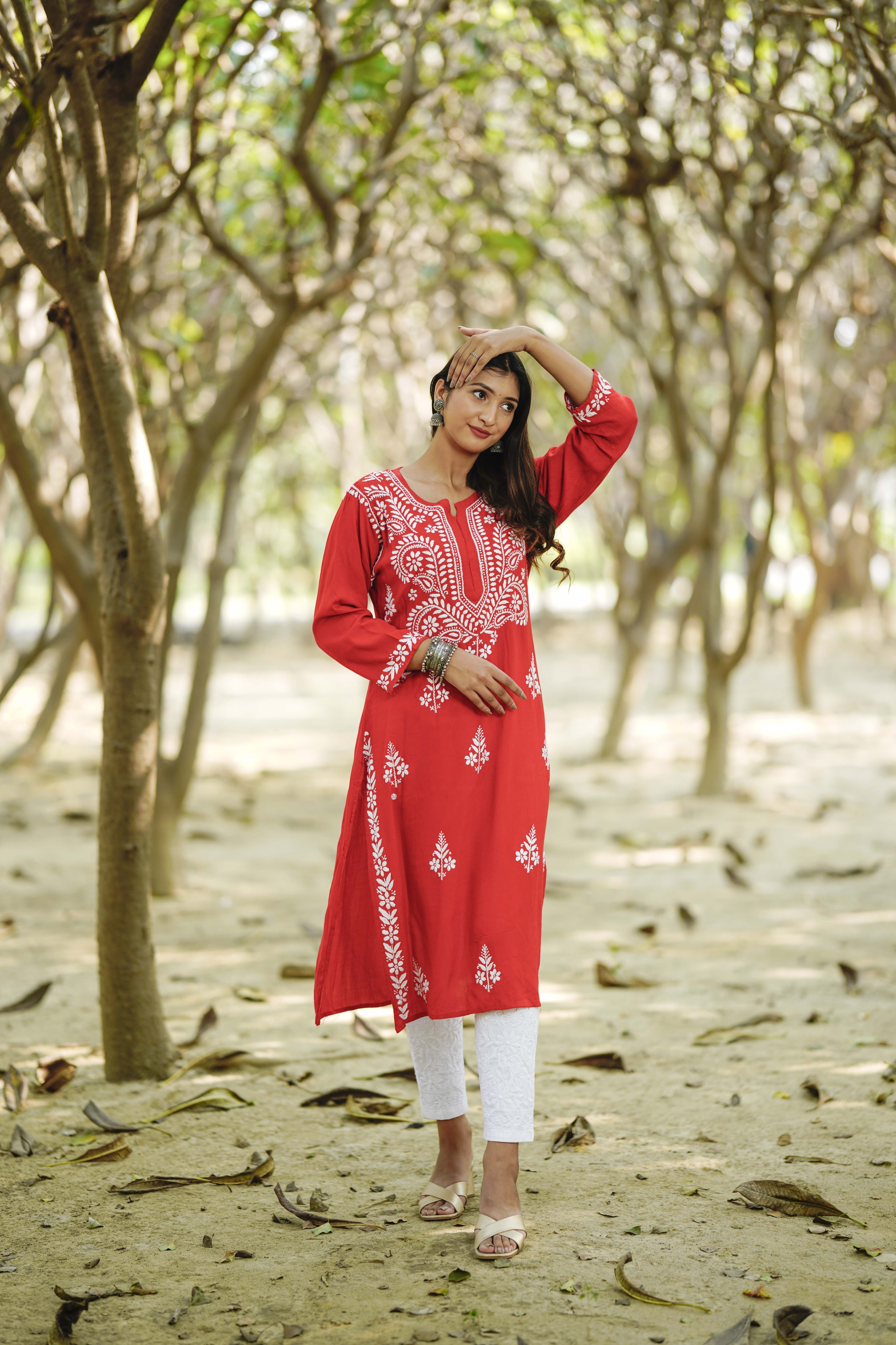 Modal Embroidered Chikankari Kurta