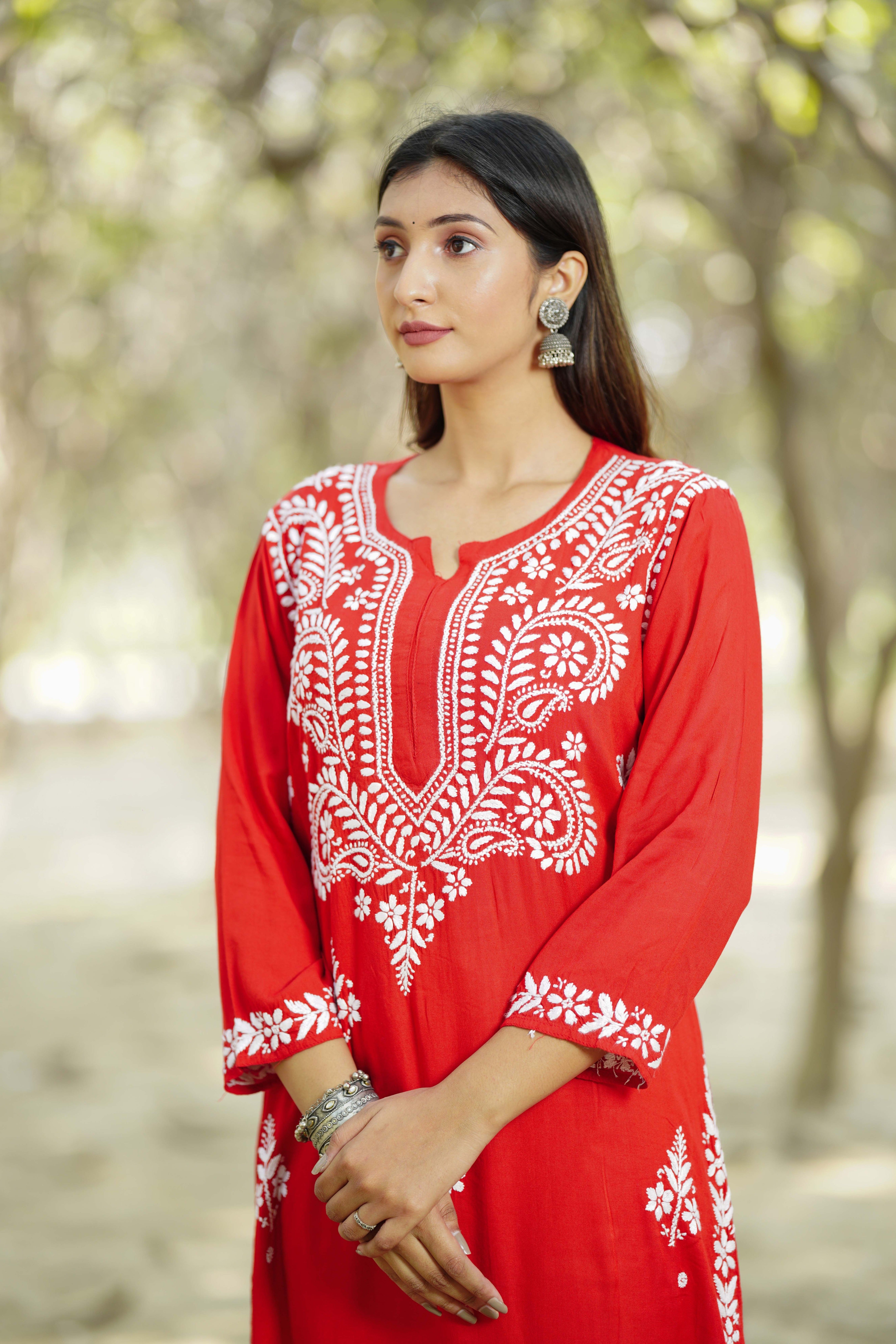 Modal Embroidered Chikankari Kurta