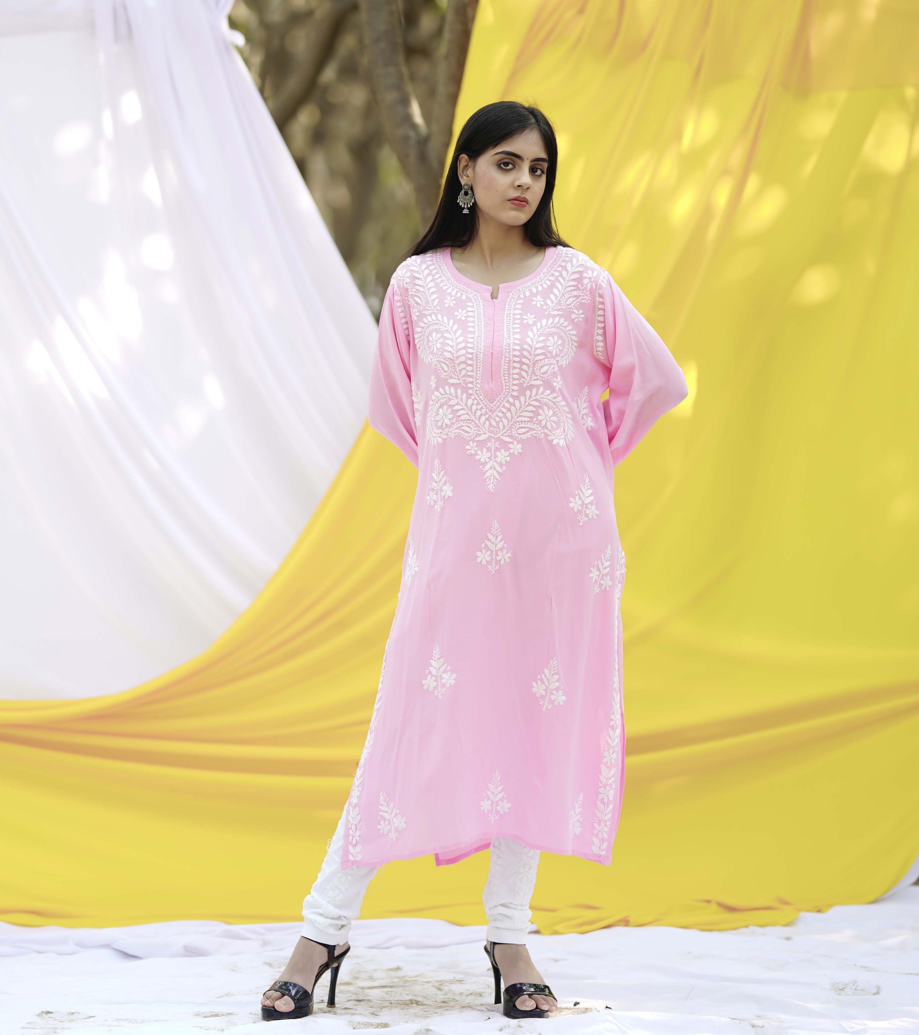 Ballet Pink Embroidered Chikankari Kurta