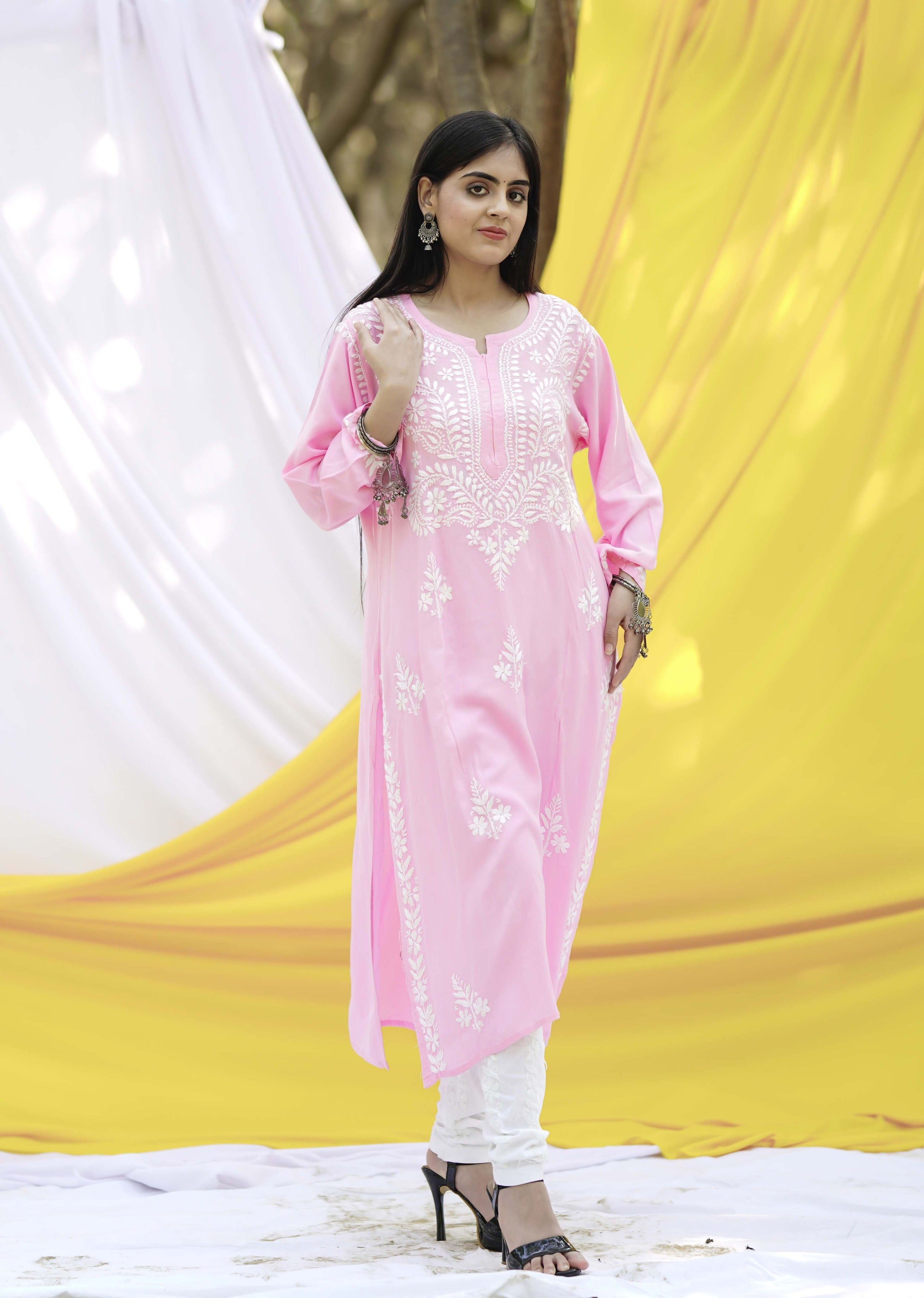 Ballet Pink Embroidered Chikankari Kurta