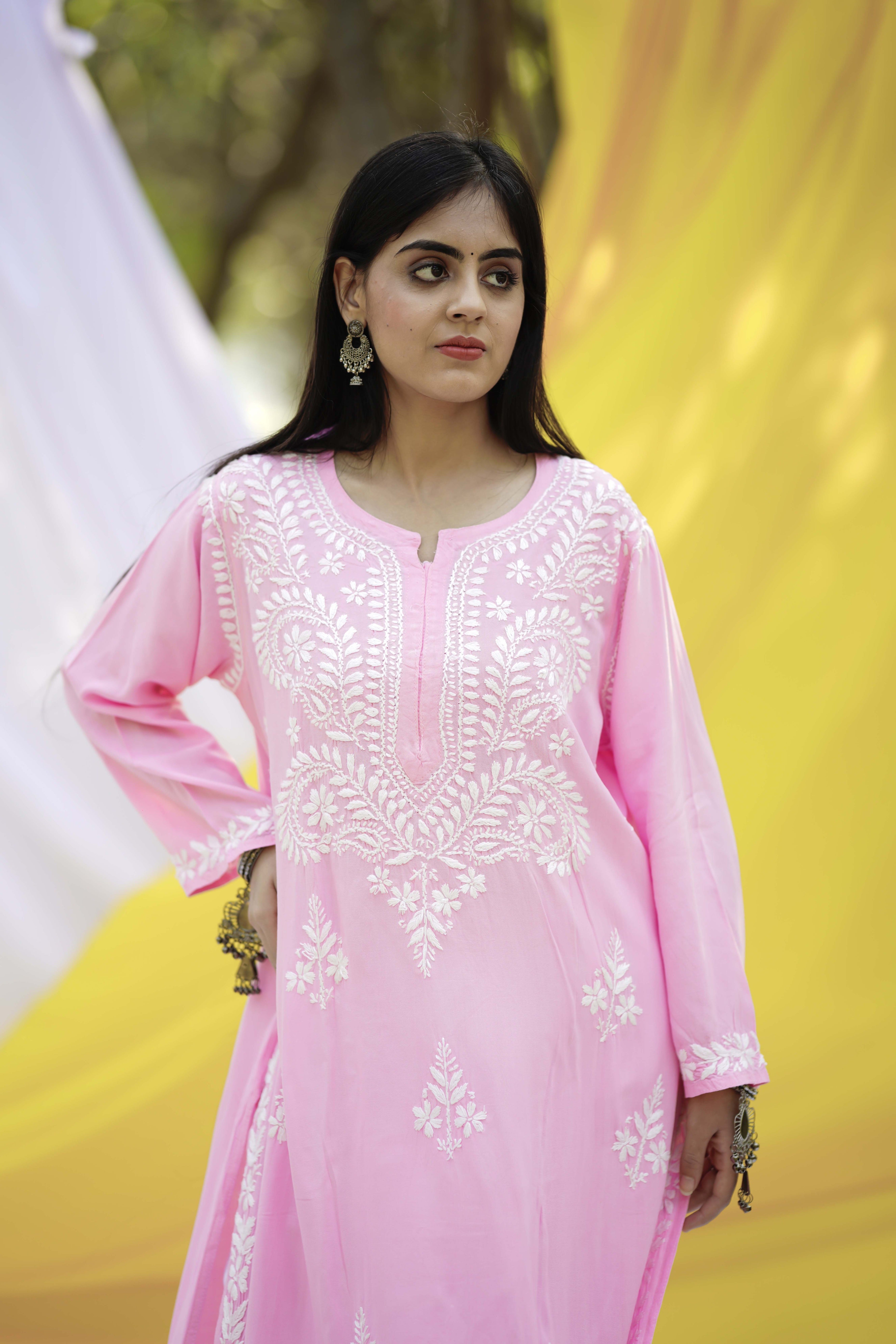 Ballet Pink Embroidered Chikankari Kurta