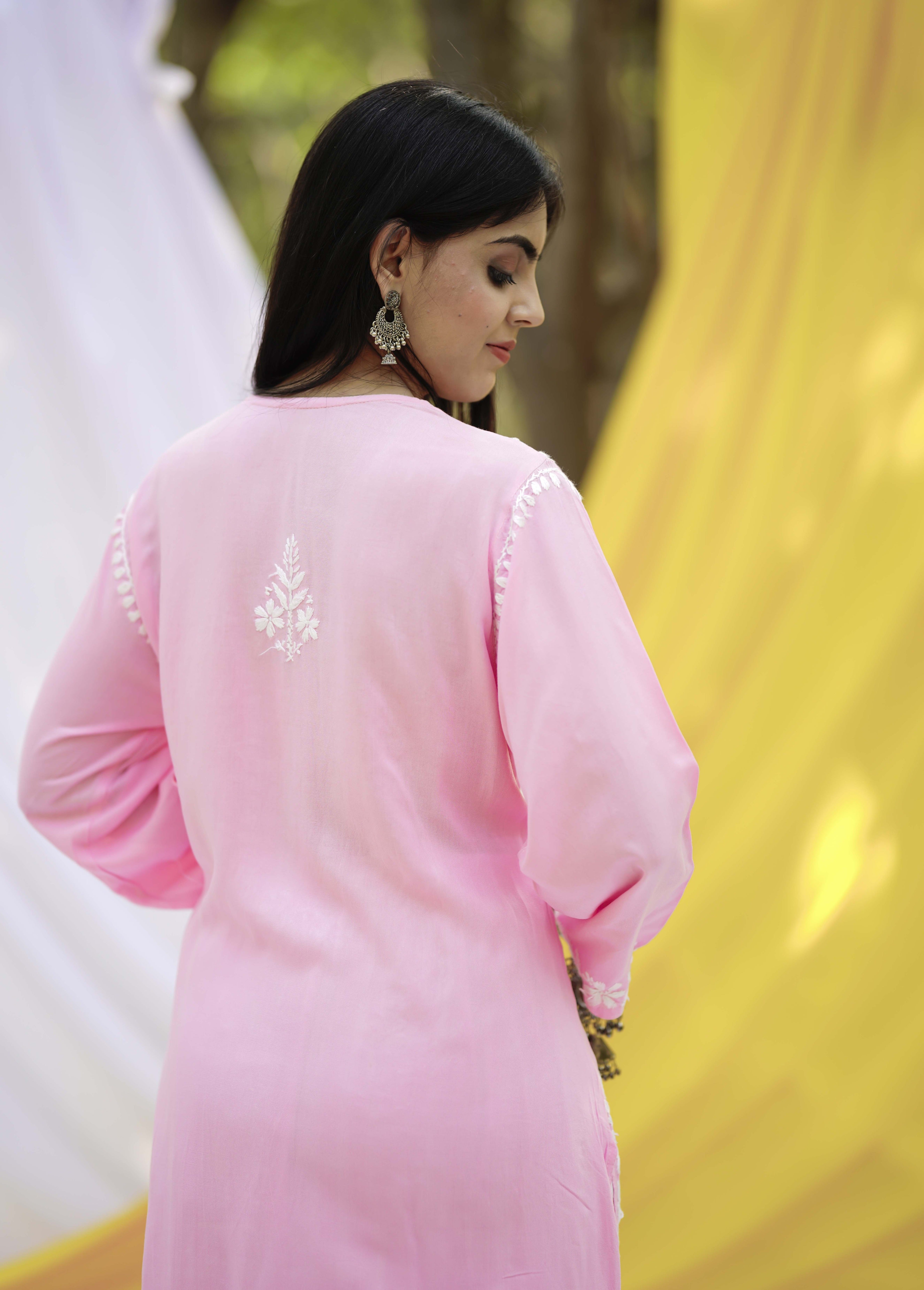 Ballet Pink Embroidered Chikankari Kurta