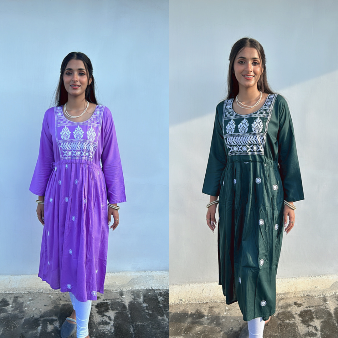 Green & Purple Hoor Chikankari Anarkali Combo