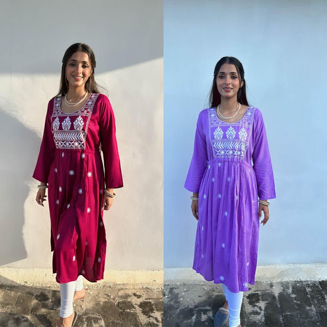 Purple & Maroon Hoor Chikankari Anarkali Combo