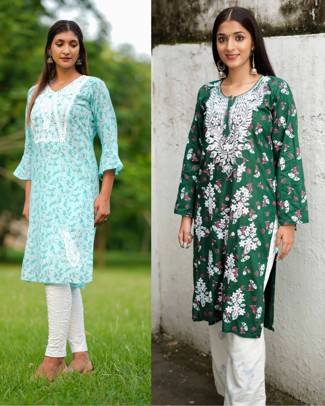 Green & Blue Aura Chikankari Combo