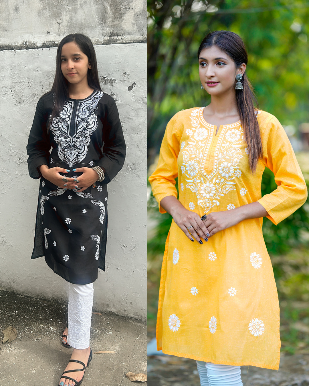 BLACK & YELLOW CHIKANKARI KURTA