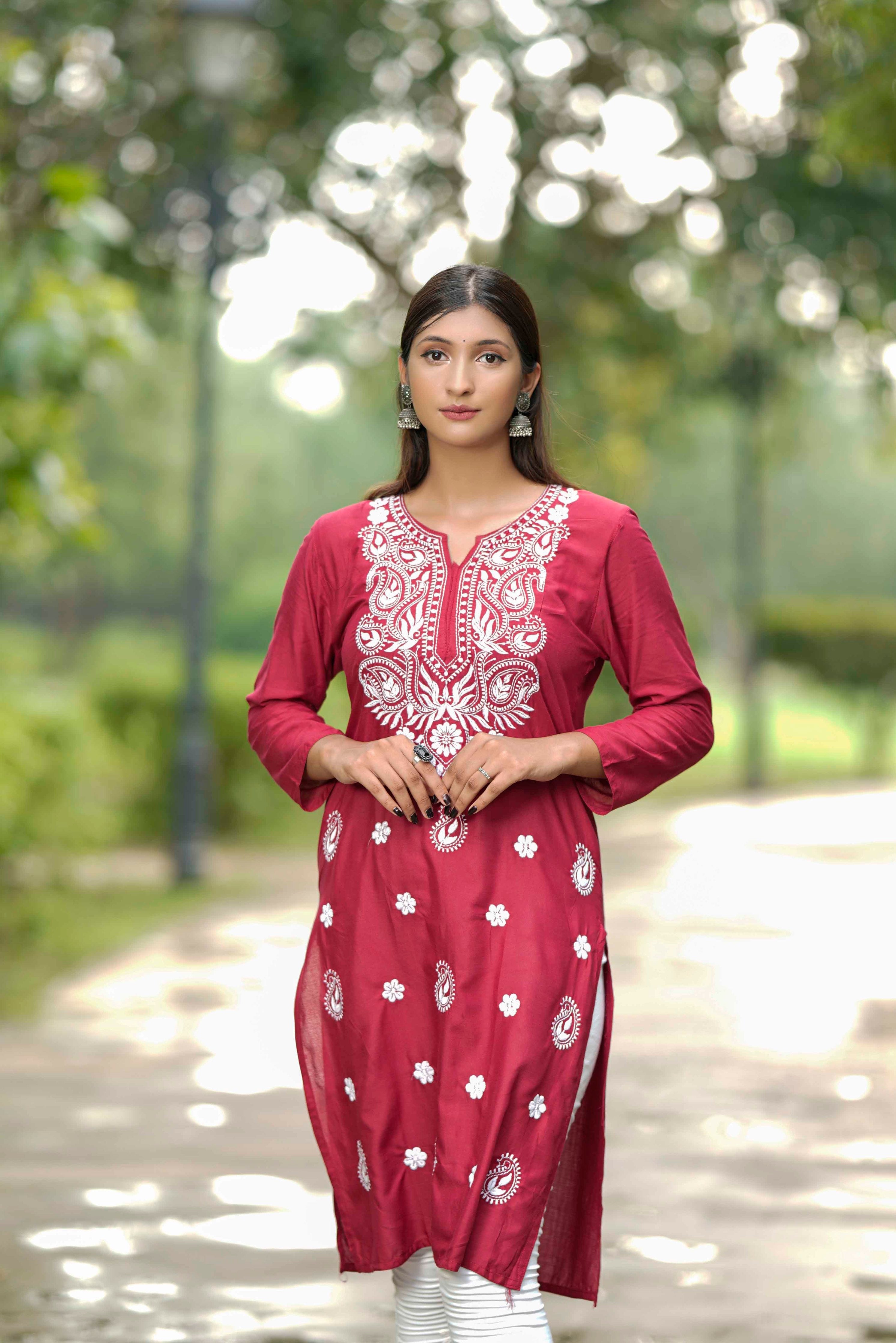 Red Appricot Premium Chikankari Combo