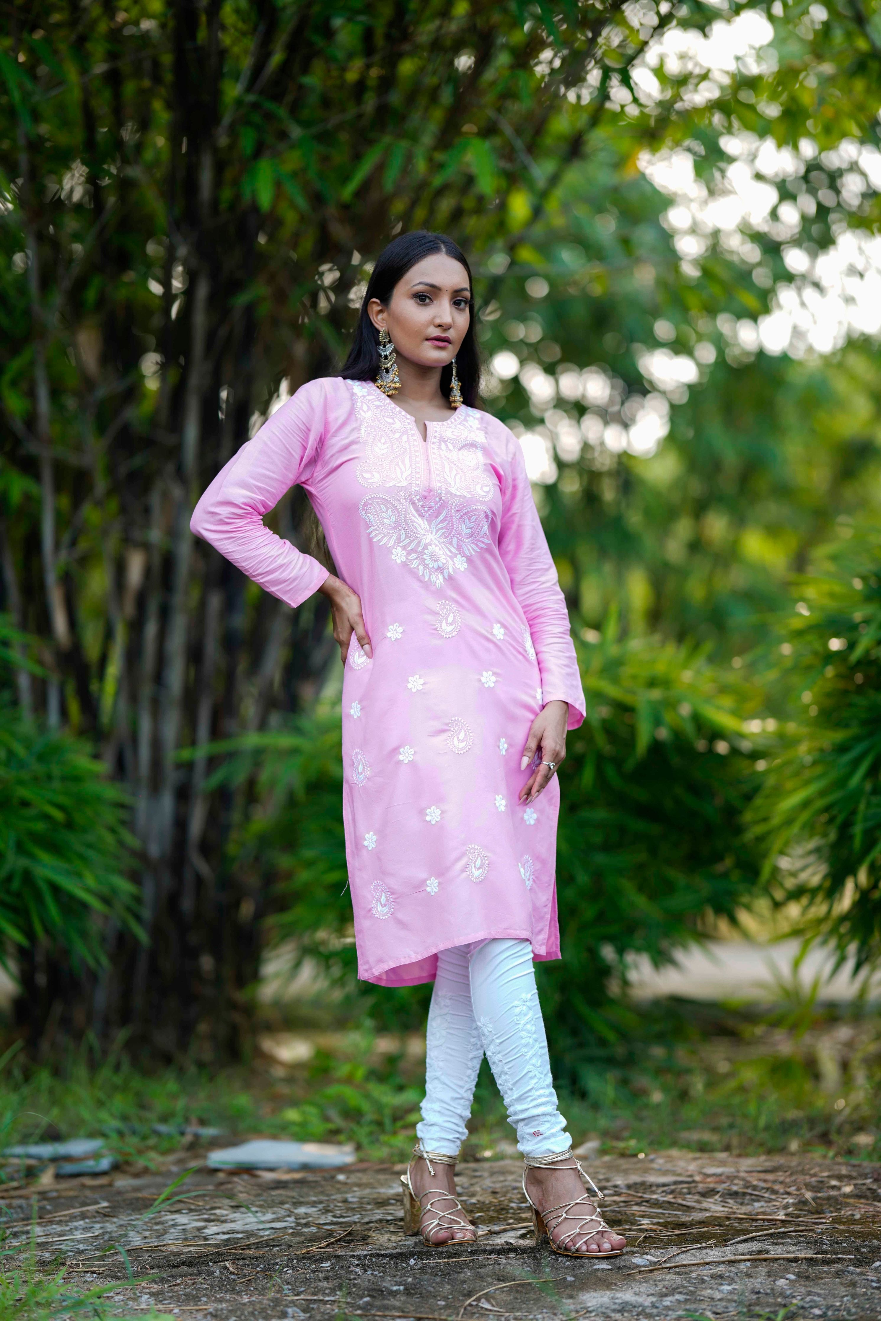 SOFT PINK CHIKAN KURTI