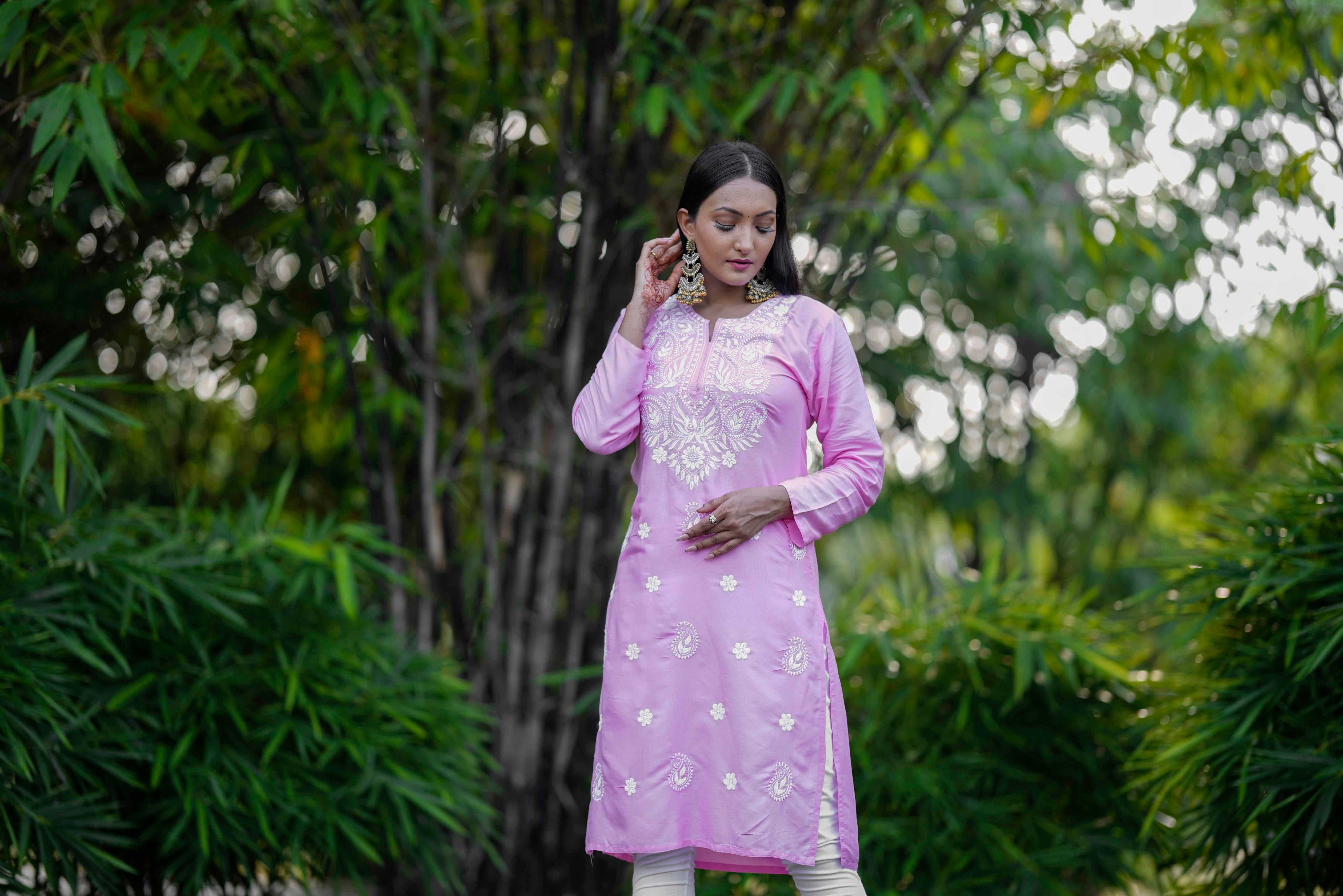 SOFT PINK CHIKAN KURTI