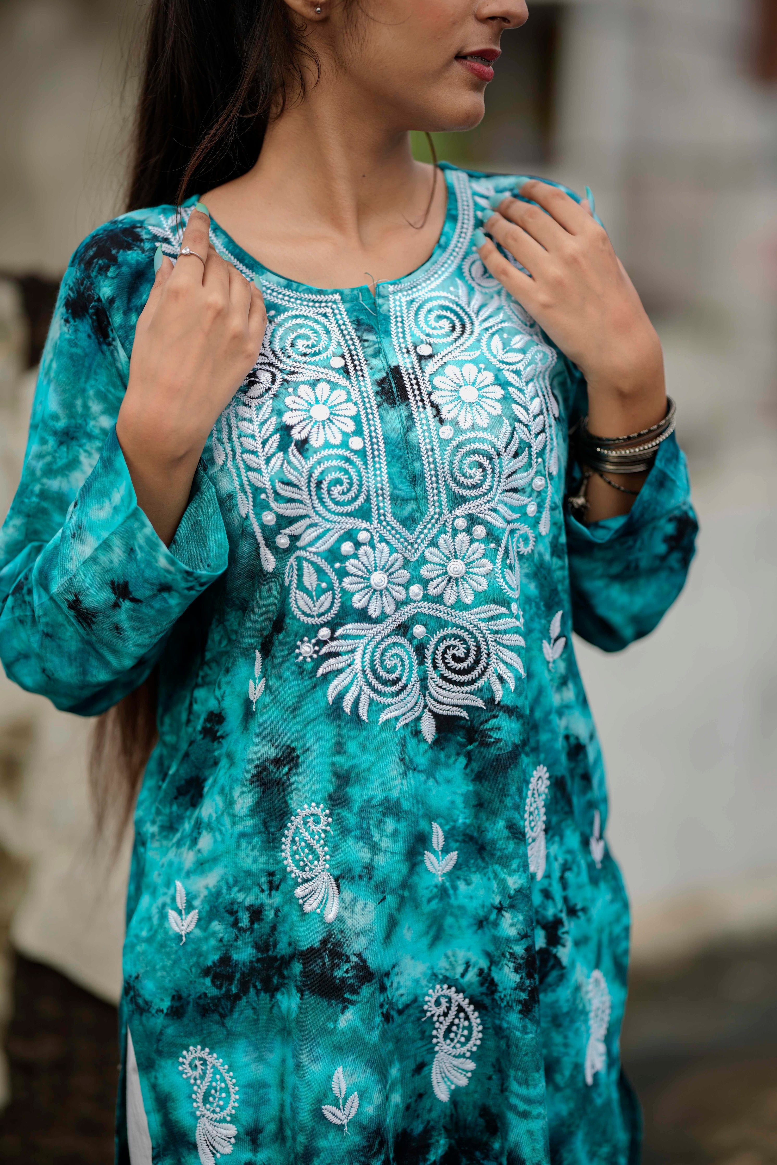 Mulmul Sea Green Chikankari Kurta