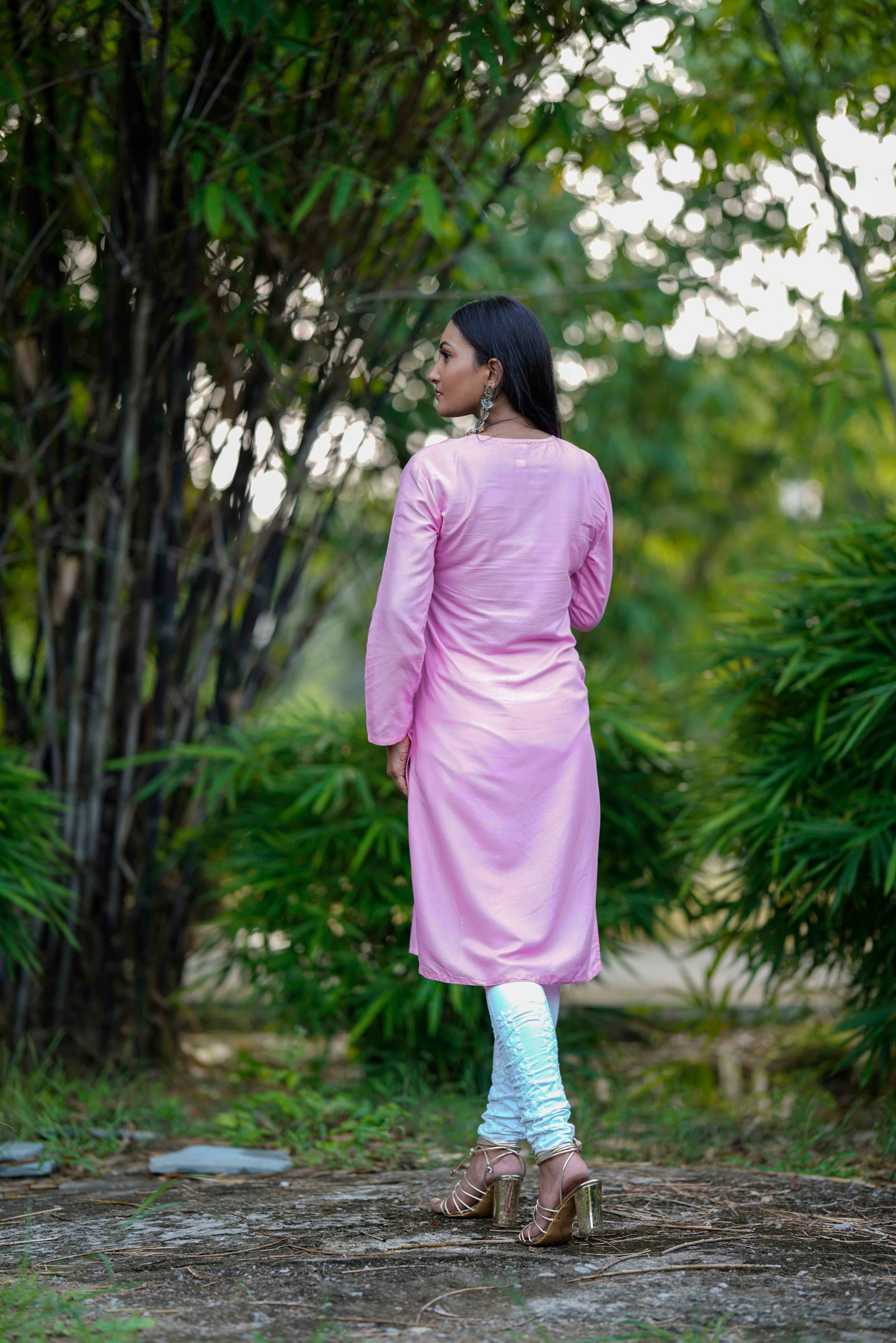 SOFT PINK CHIKAN KURTI