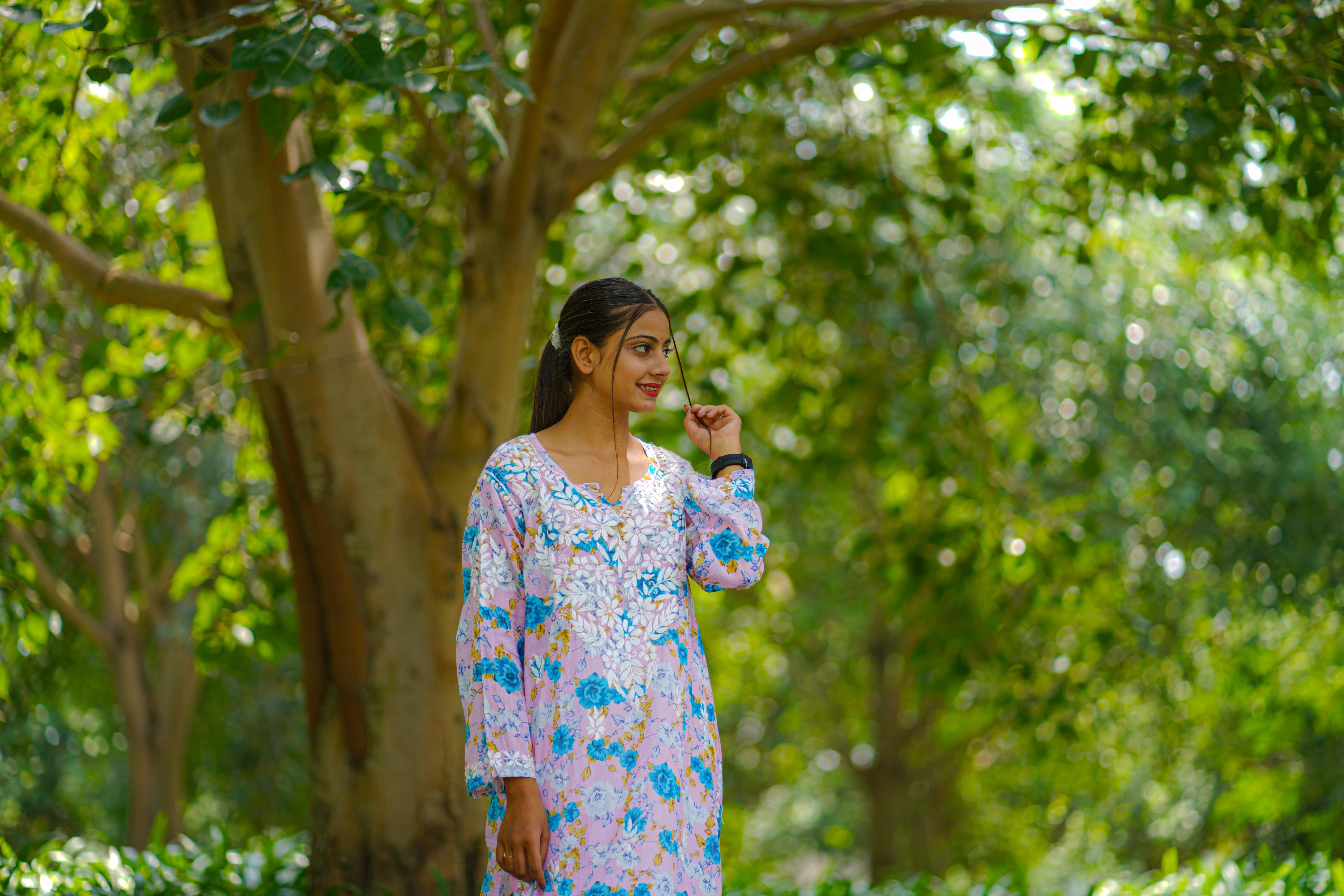 Printed MulMul Kurta with Heavy Chikankari