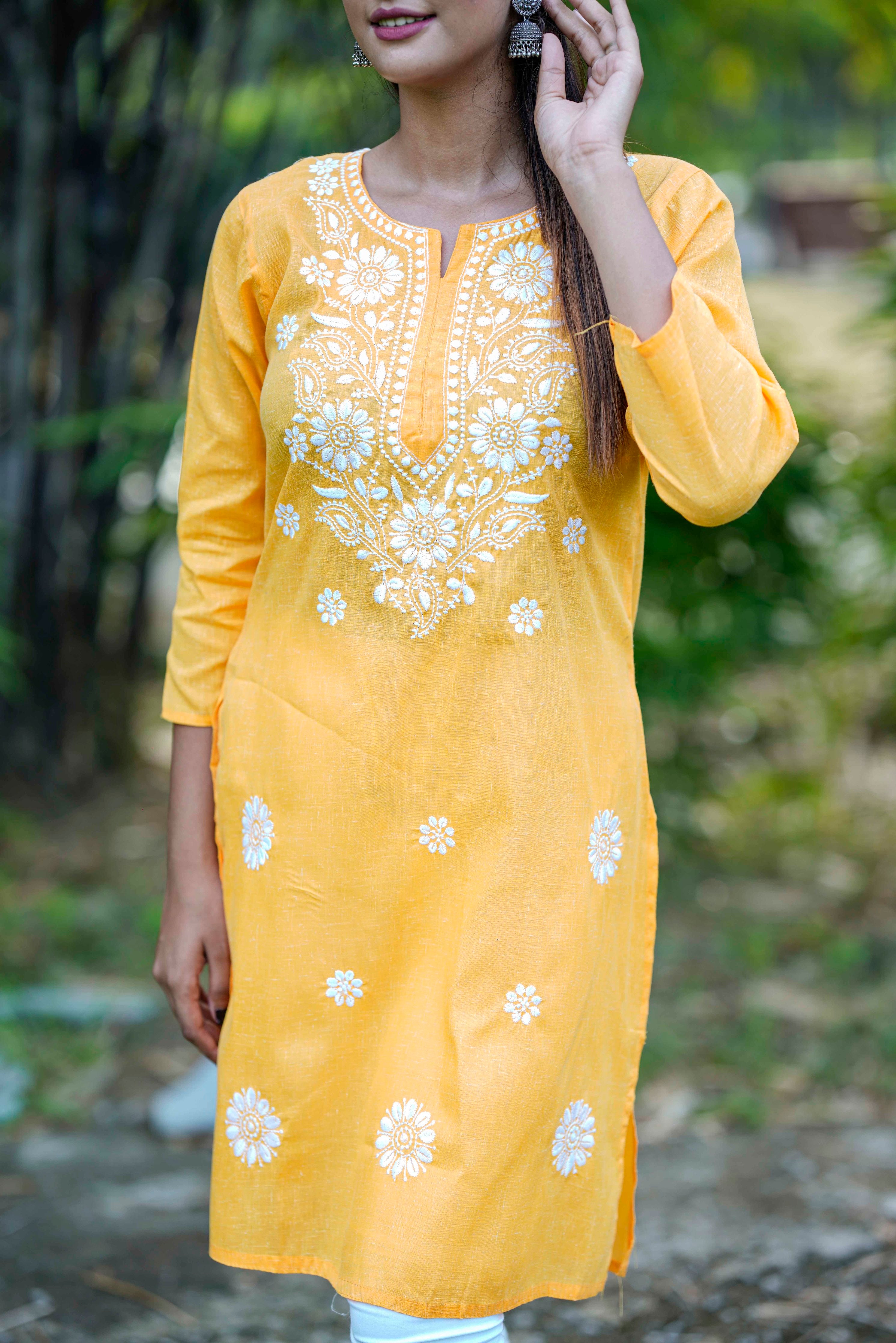 Yellow Luckhnavi Chikankari Kurta